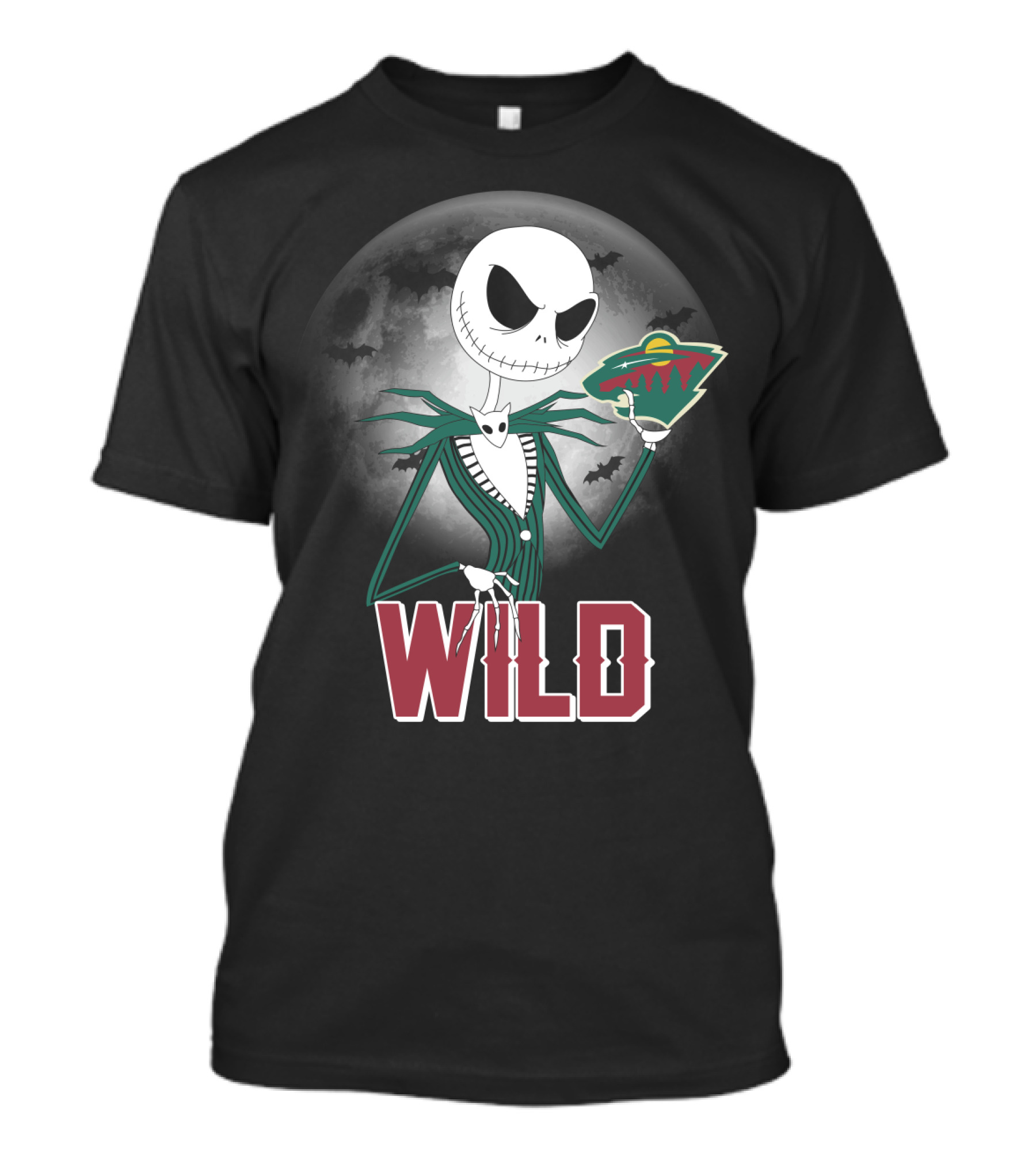 Jack Skellington Halloween Moon And Minnesota Wild Logo Spooky T-Shirt