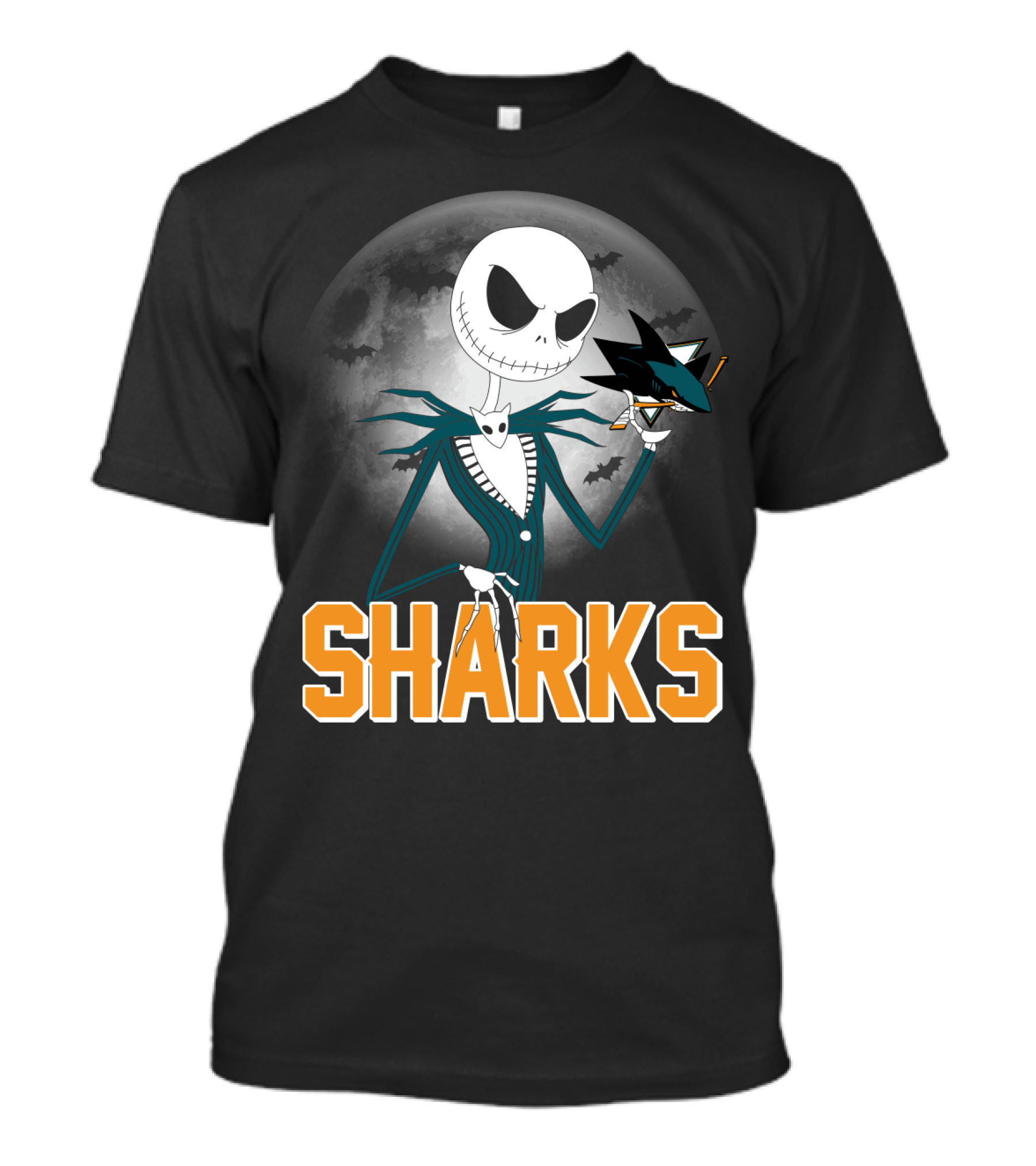 Jack Skellington San Jose Sharks Halloween Moon Background T-Shirt