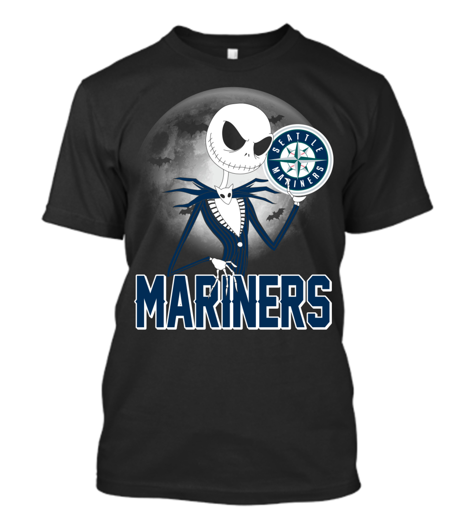 Seattle Mariners Jack Skellington Halloween Moon T-Shirt