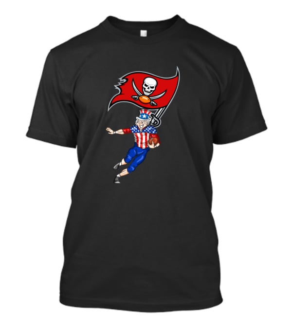 Patriotic Uncle Sam Football With Tampa Bay Buccaneers Flag 4Th Of July T-Shirt