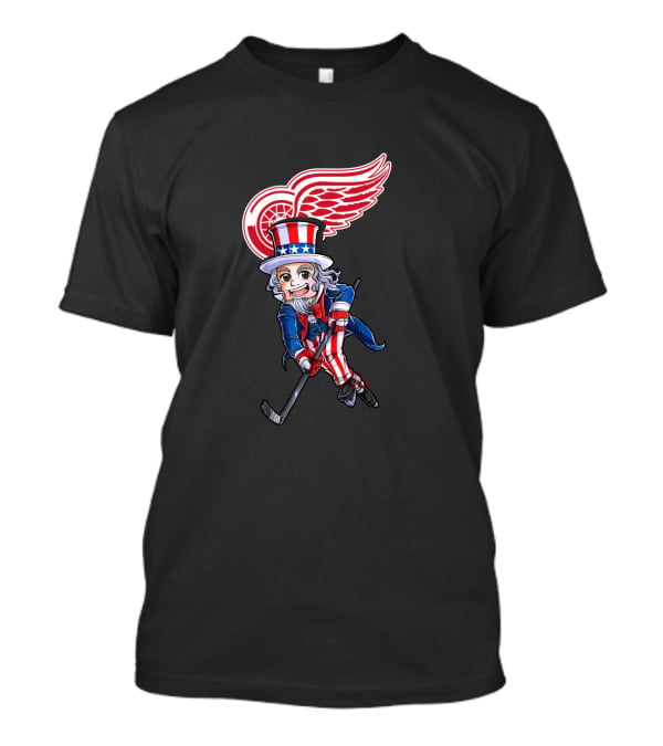 Uncle Sam Hockey With Detroit Red Wings Logo For 4Th Of July Celebration T-Shirt