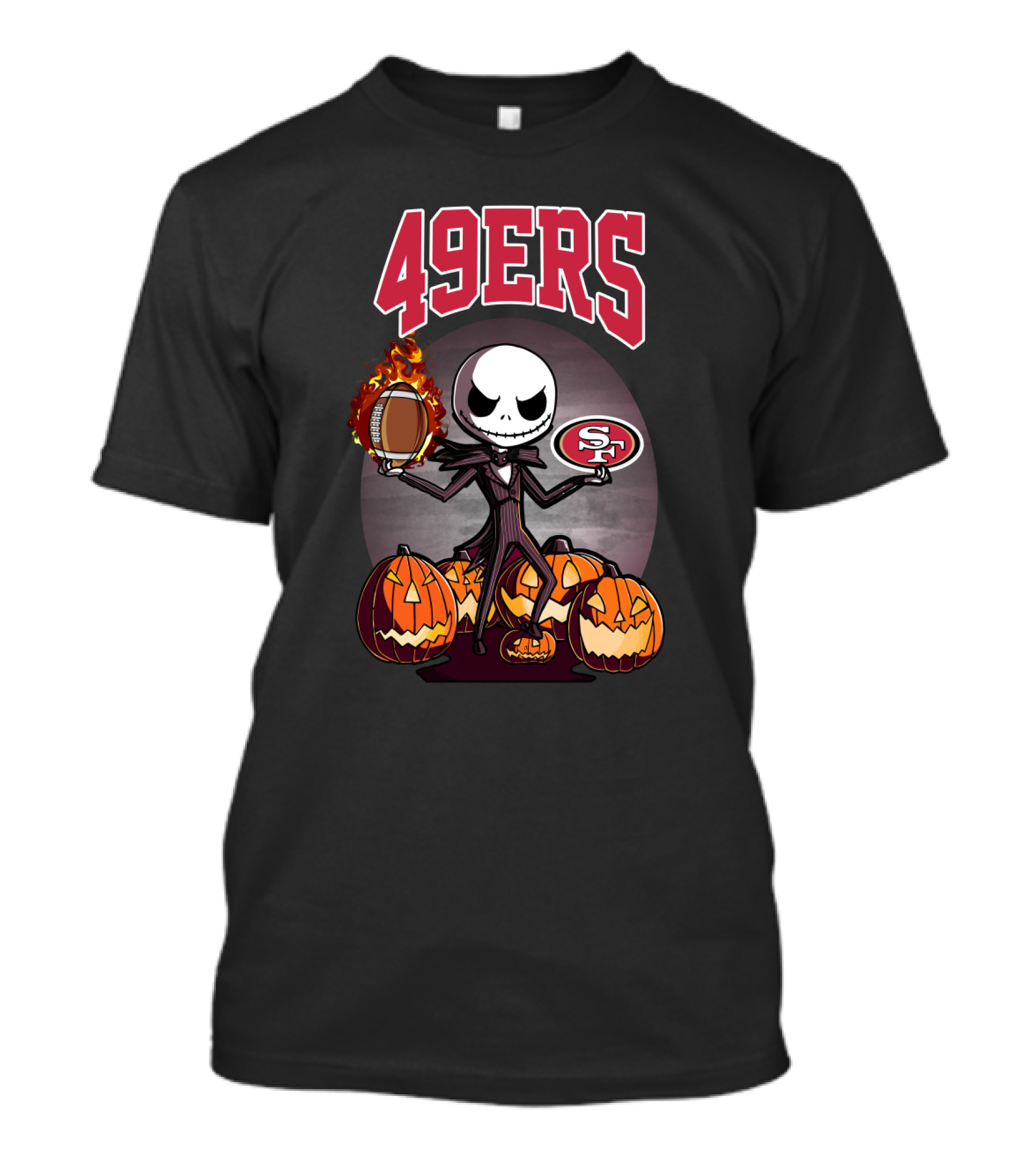 49ers Jack Skellington Halloween Football Pumpkins San Francisco T-Shirt