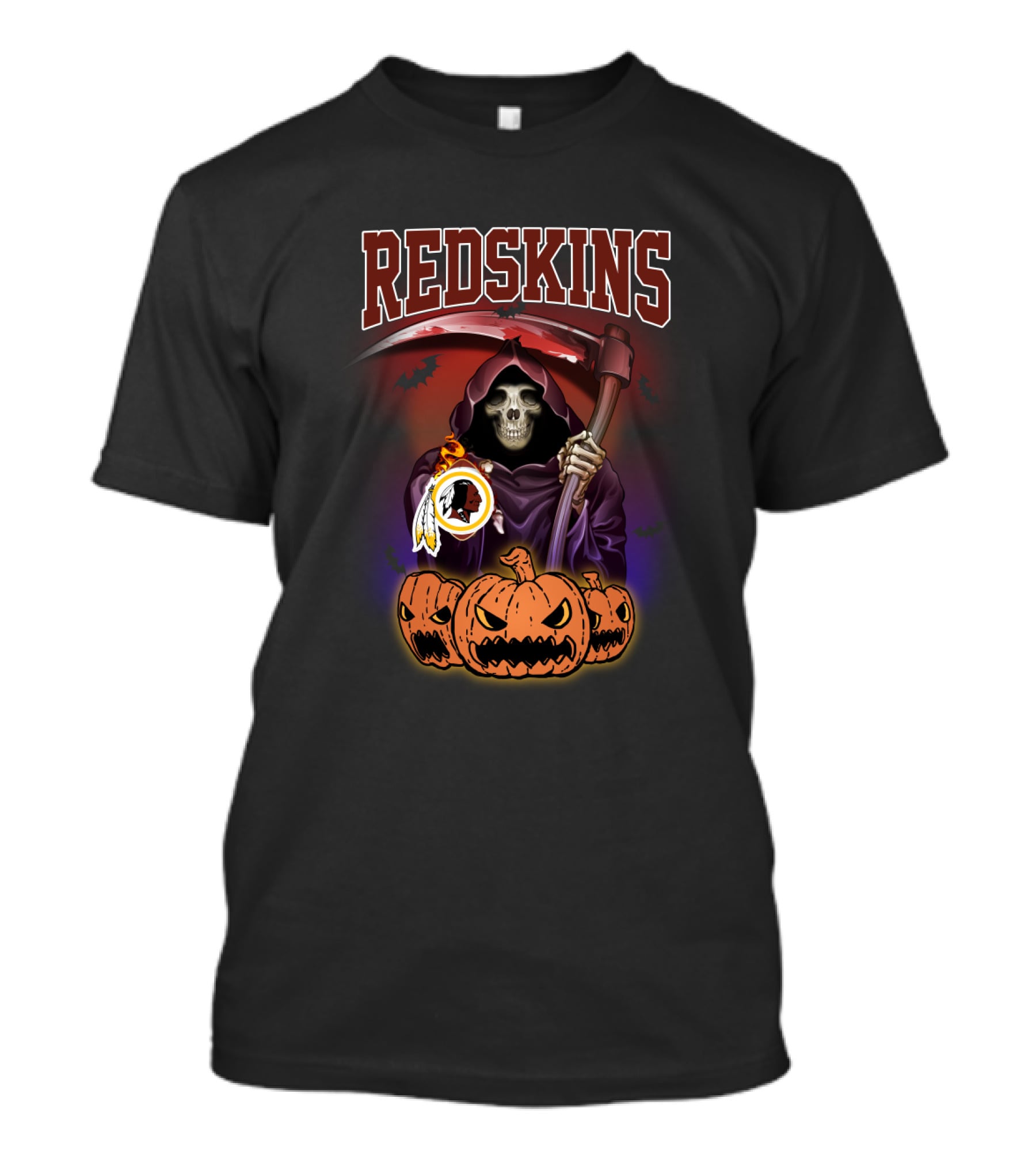 Redskins Halloween Reaper With Pumpkins And Scythe T-Shirt