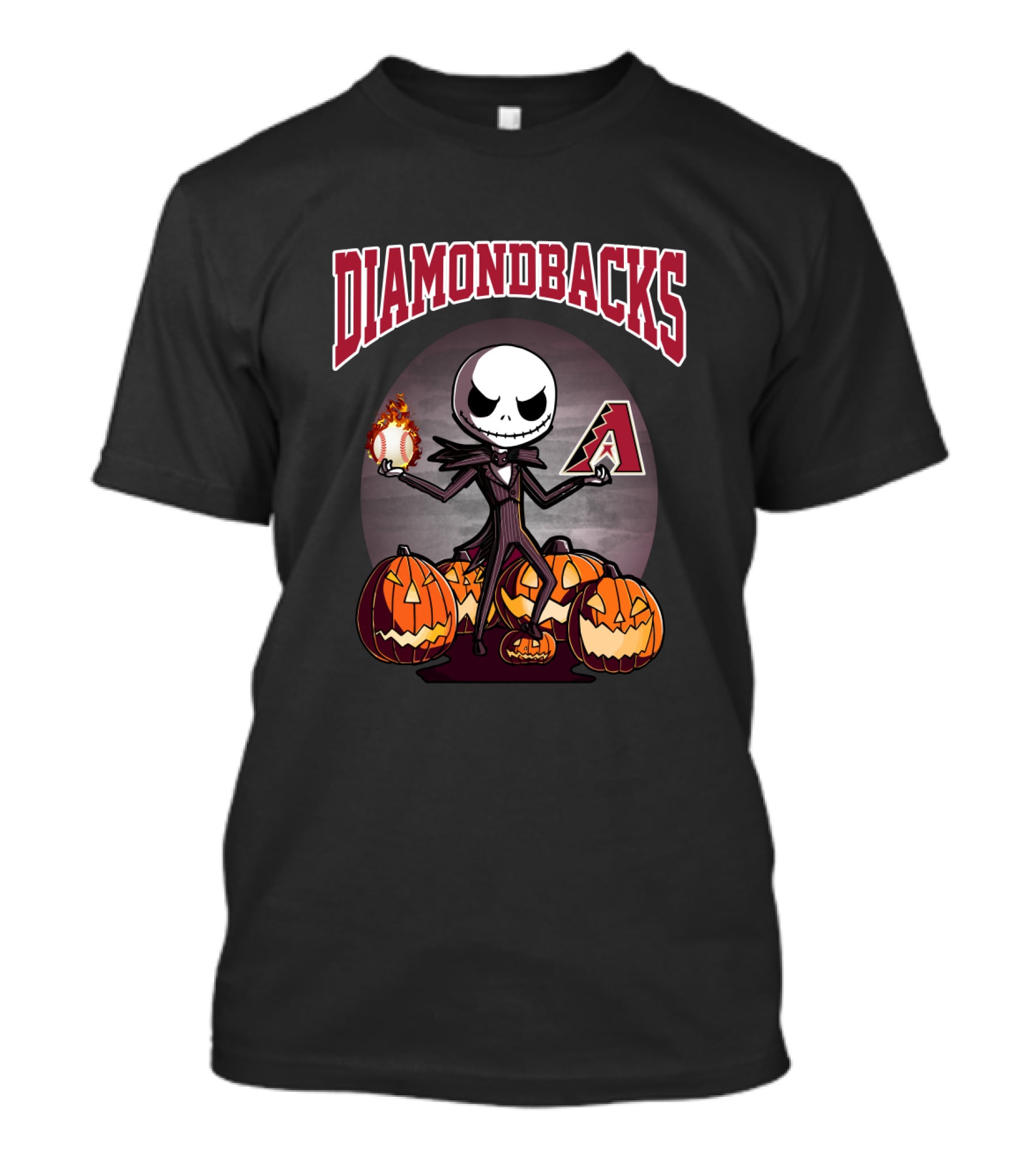Diamondbacks Halloween Baseball Character With Pumpkins And Flame Ball T-Shirt