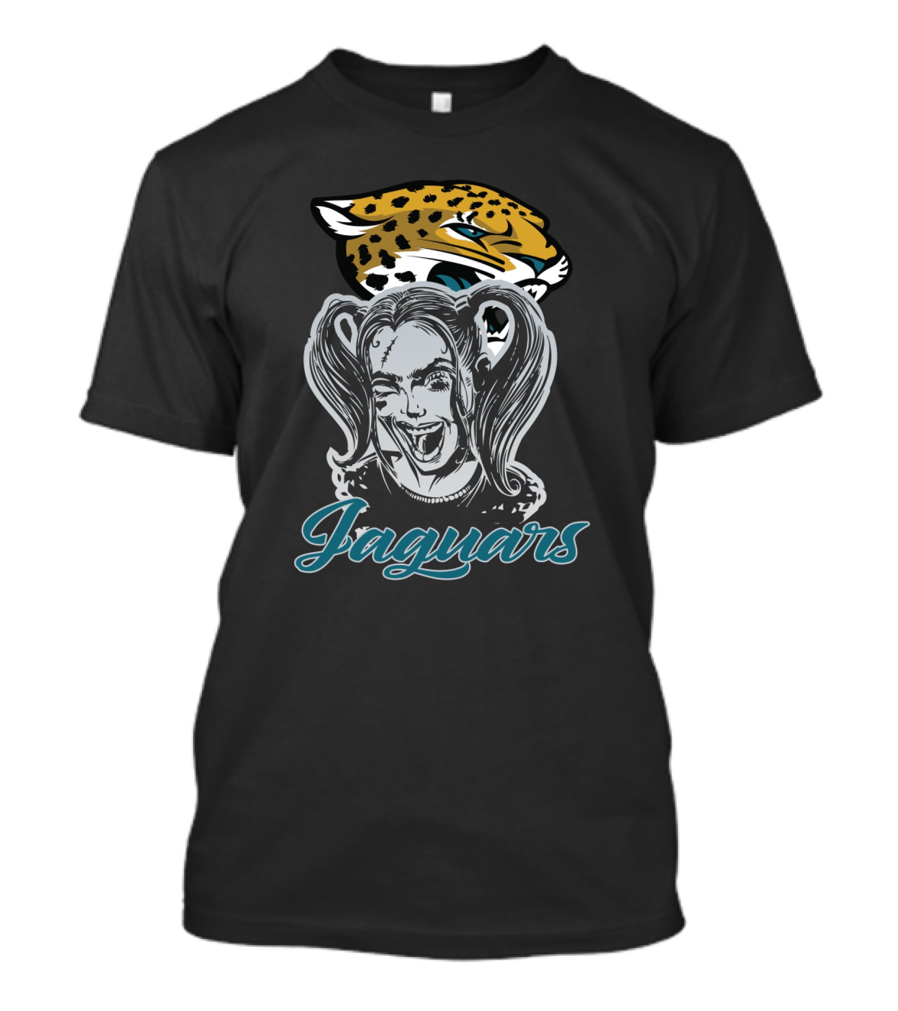 Jaguar Head With Harley Quinn Face And Jaguars T-Shirt