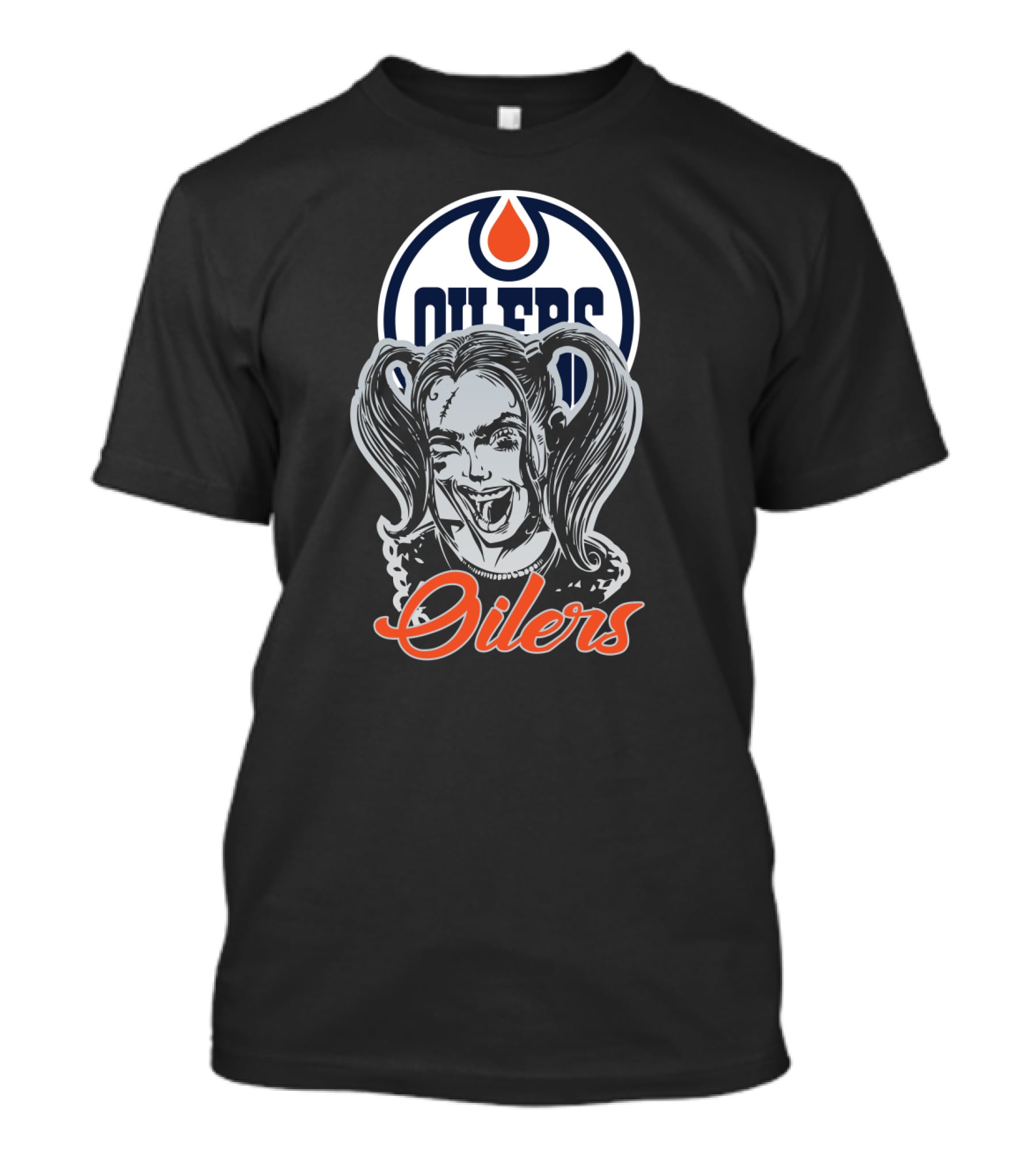 Oilers Fans With Harley Quinn Face And Edmonton Oilers T-Shirt