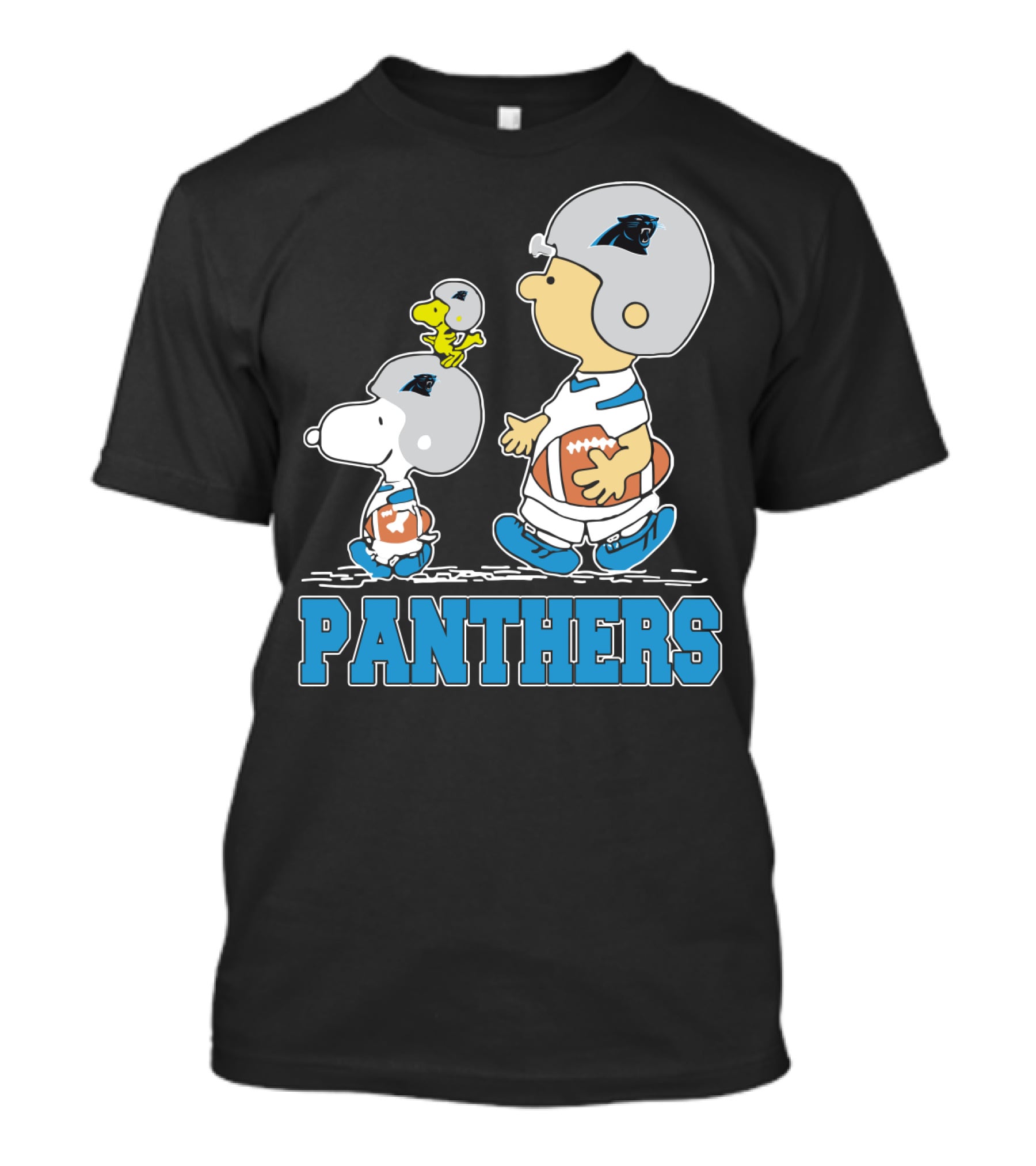 Snoopy And Woodstock With Carolina Panthers Football Helmets T-Shirt