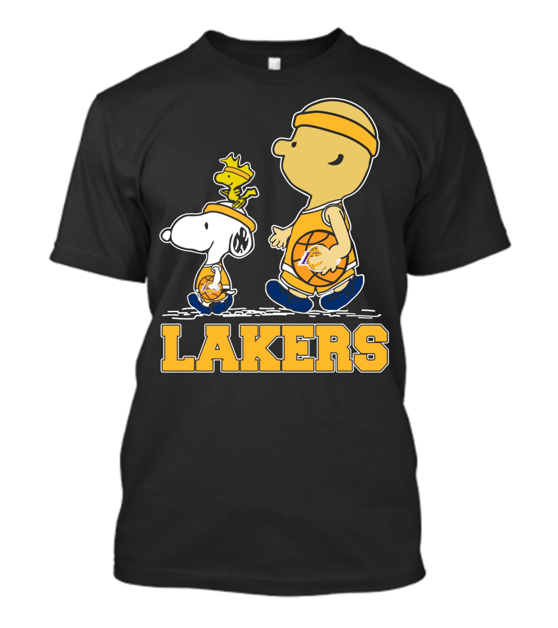Snoopy And Woodstock With Basketballs For Los Angeles Lakers Fans T-Shirt