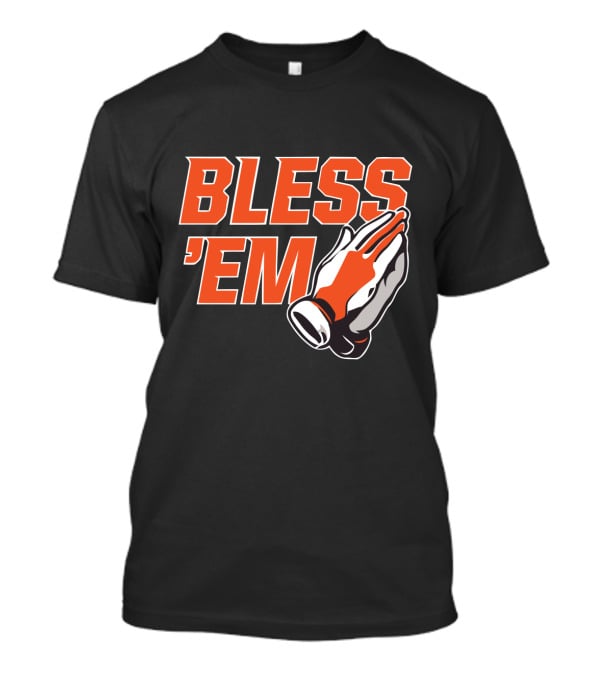 BLESS 'EM Praying Hands In Bold Orange And Black T-Shirt