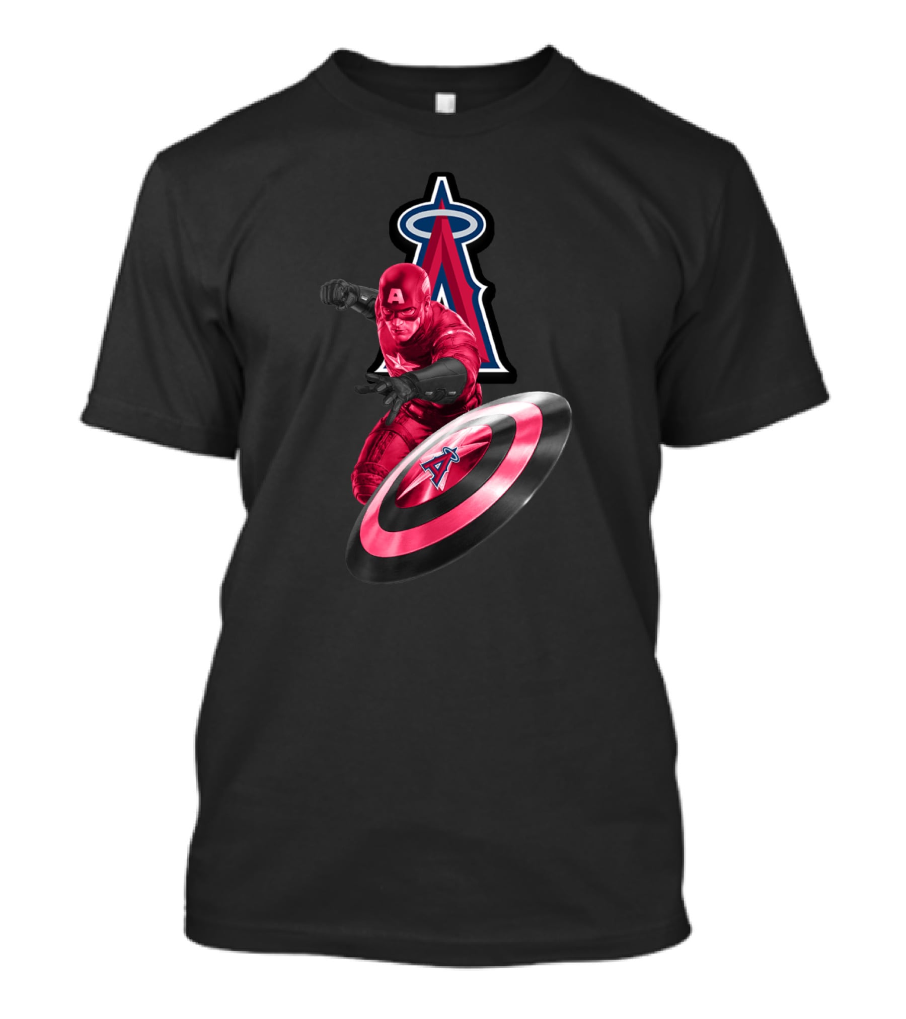 Los Angeles Angels Captain America Crossover With Shield And Halo Insignia T-Shirt