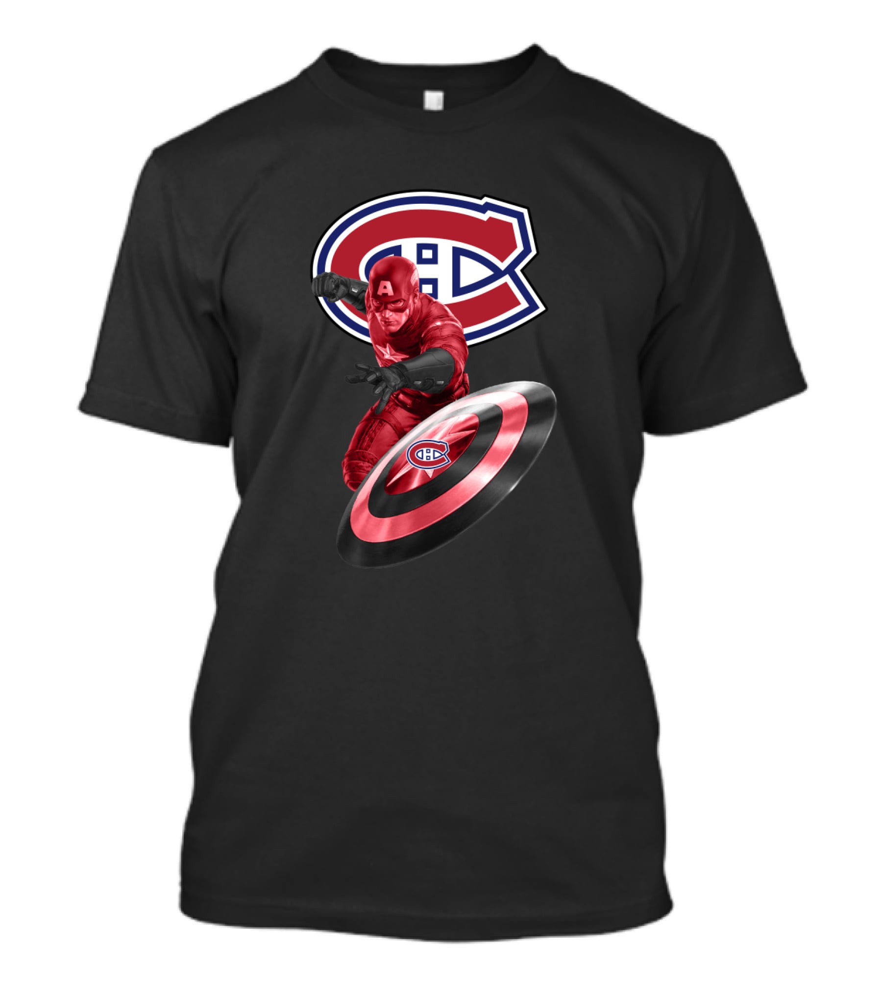 Montreal Canadiens CH Logo With Captain America And Shield Featuring CH T-Shirt