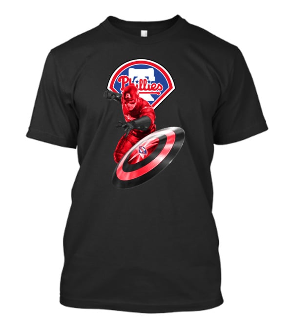 Philadelphia Phillies Marvel Collaboration Featuring Captain America Icon And Shield T-Shirt