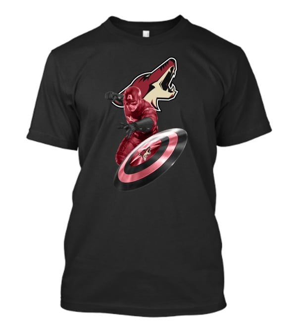 Arizona Coyotes Logo With Captain America Shield T-Shirt