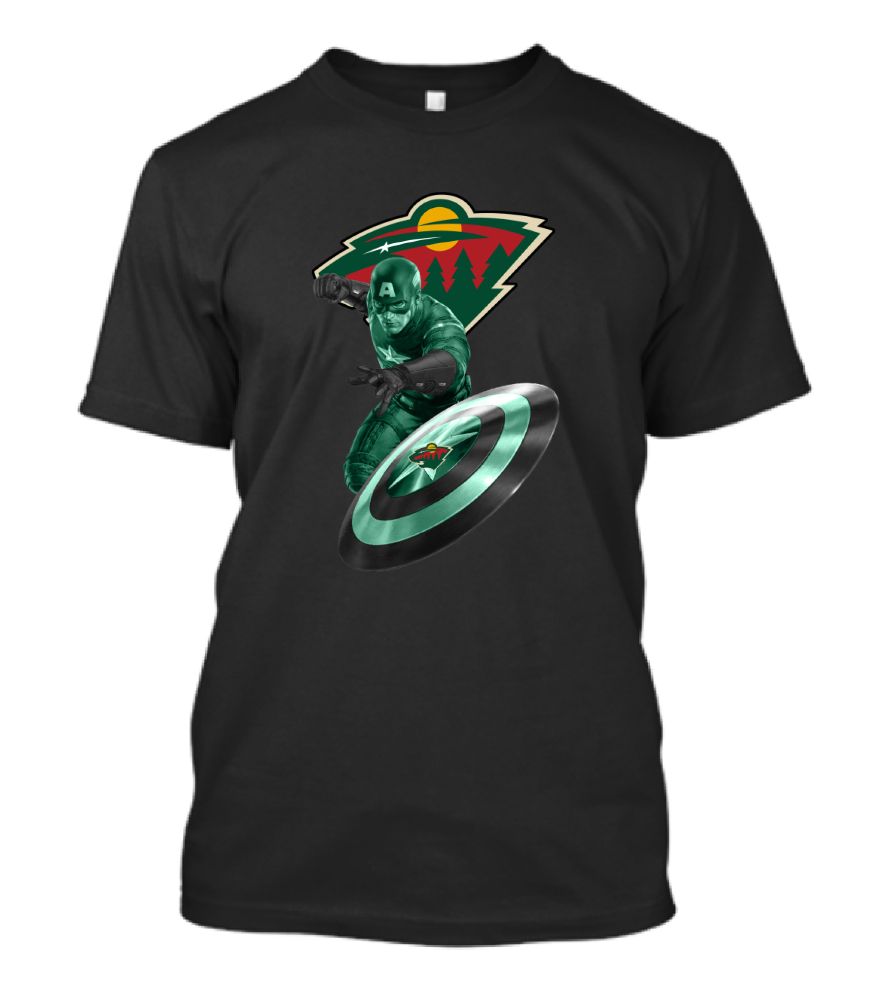 Minnesota Wild Captain America Shield Crossover Fan Merchandise T-Shirt