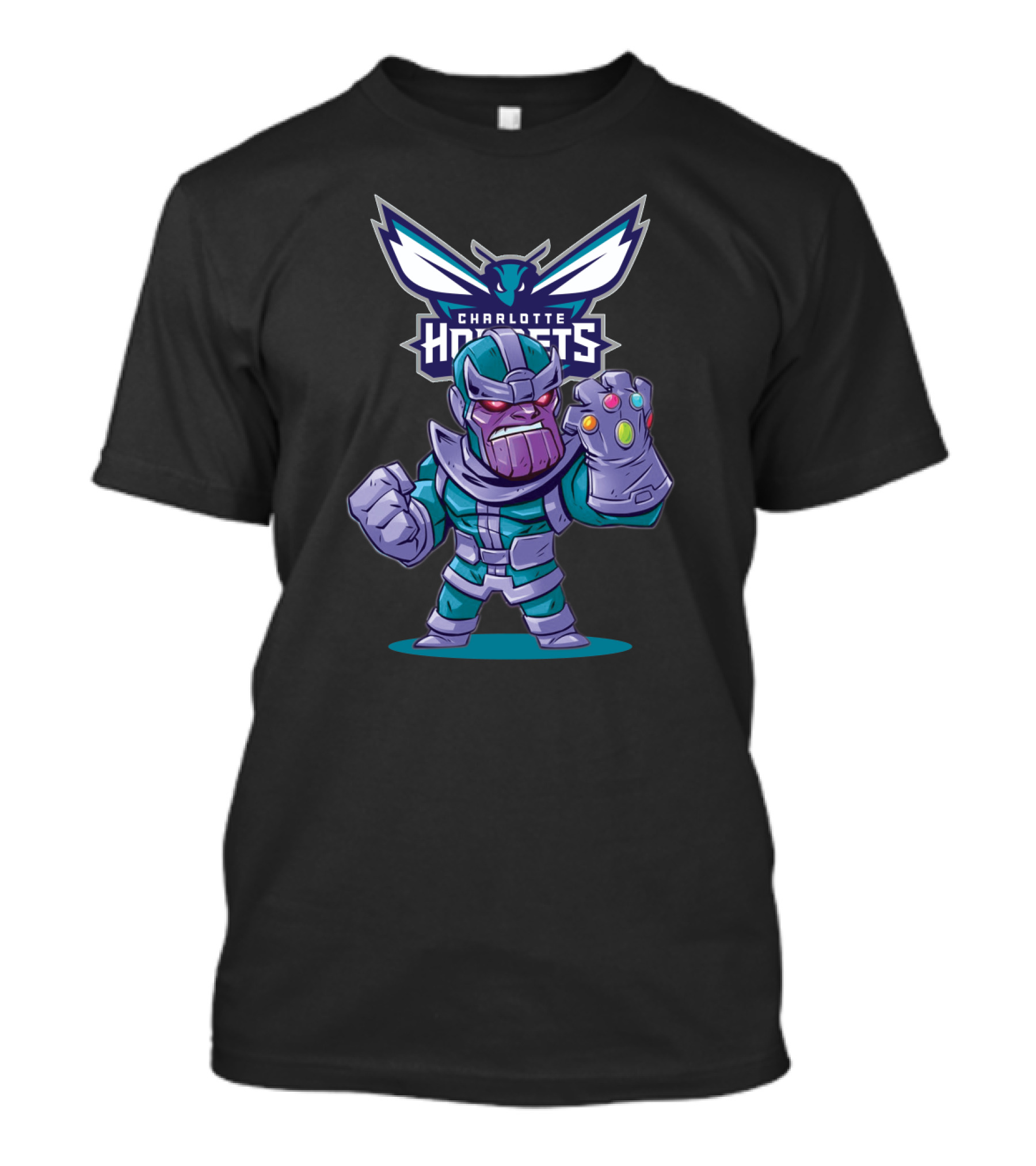 Thanos With Infinity Gauntlet And Charlotte Hornets Logo Crossover T-Shirt