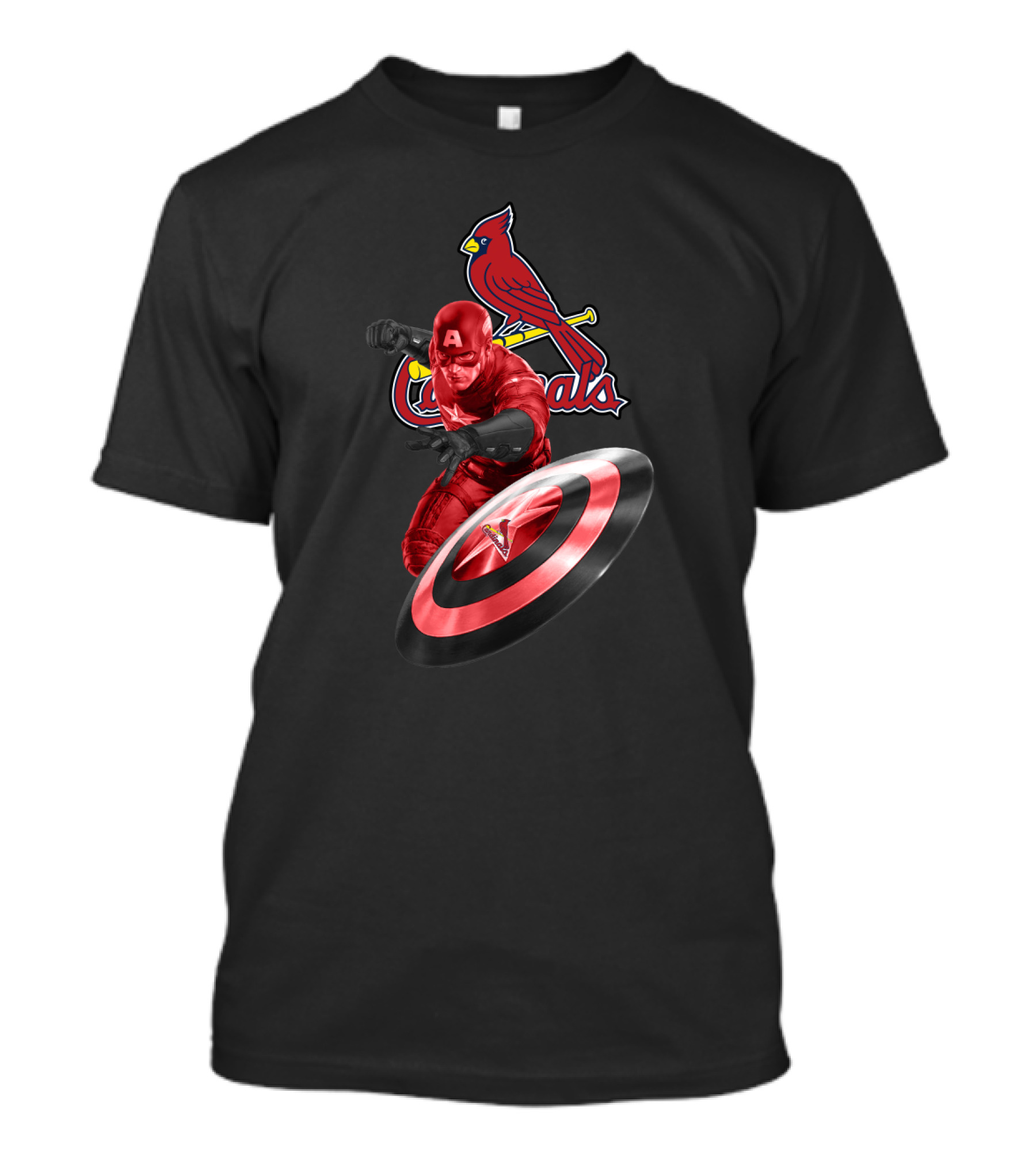 St. Louis Cardinals Captain America Logo Fusion Featuring Iconic Superhero And Baseball Team T-Shirt