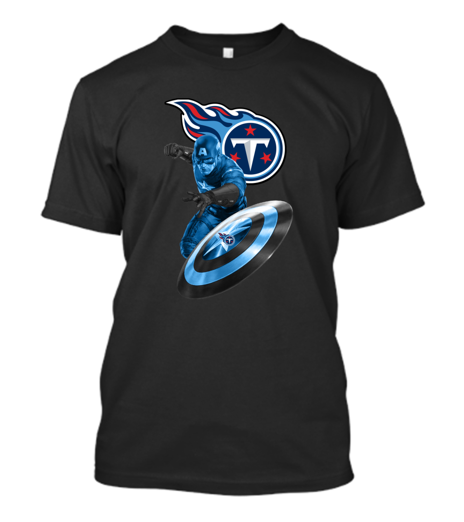Tennessee Titans Captain America Crossover With Logo And Shield T-Shirt