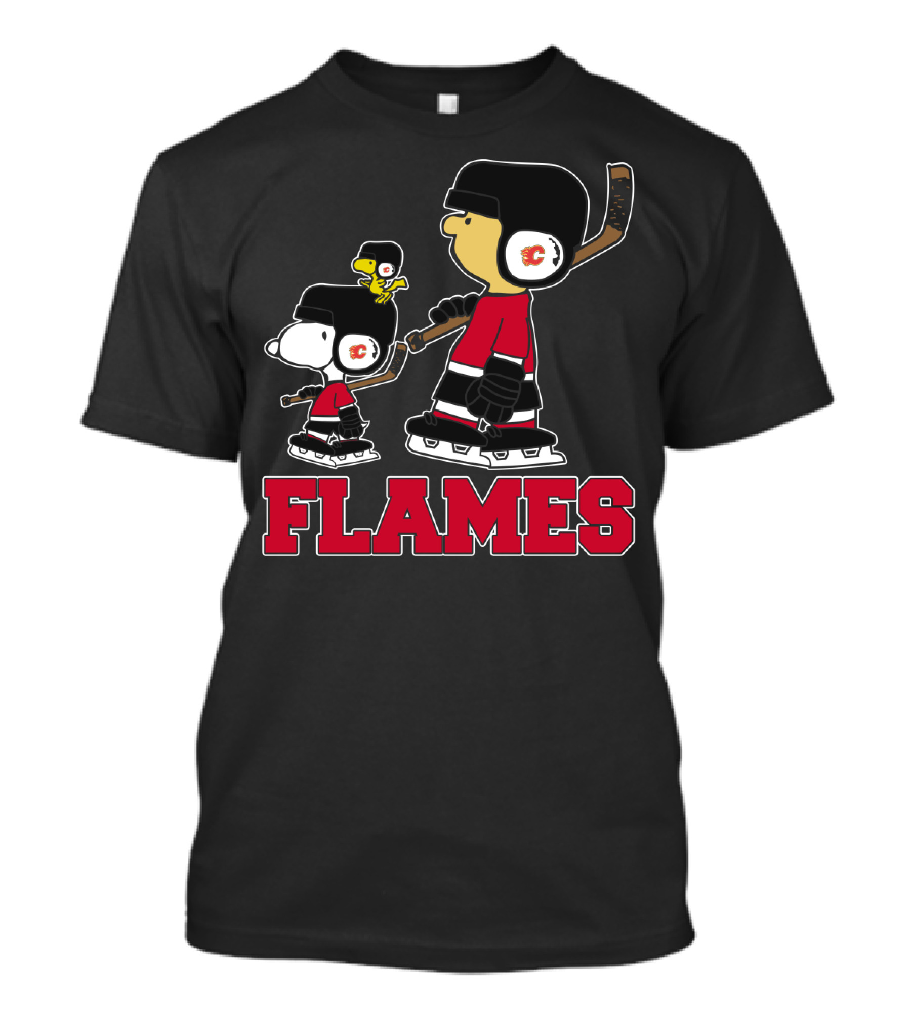Snoopy And Woodstock With Calgary Flames Hockey Players T-Shirt