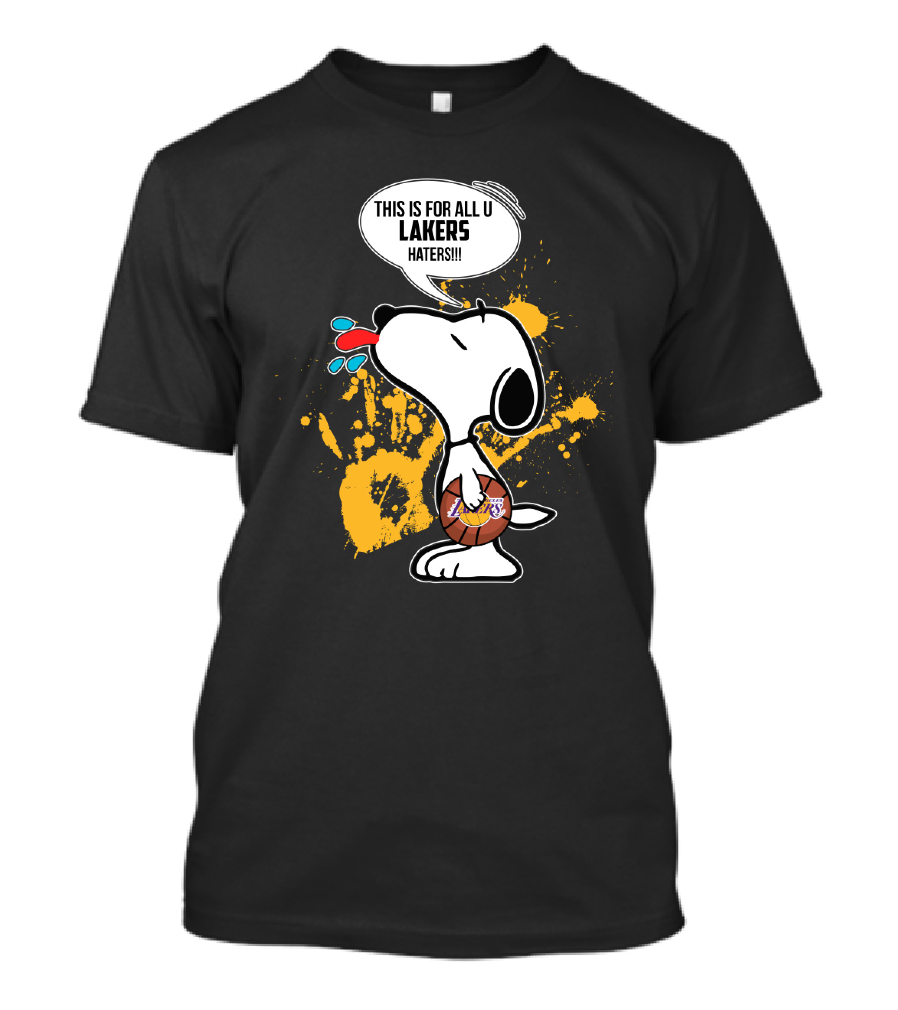 Snoopy Celebrating Los Angeles Lakers Basketball With Haters Speech Bubble T-Shirt