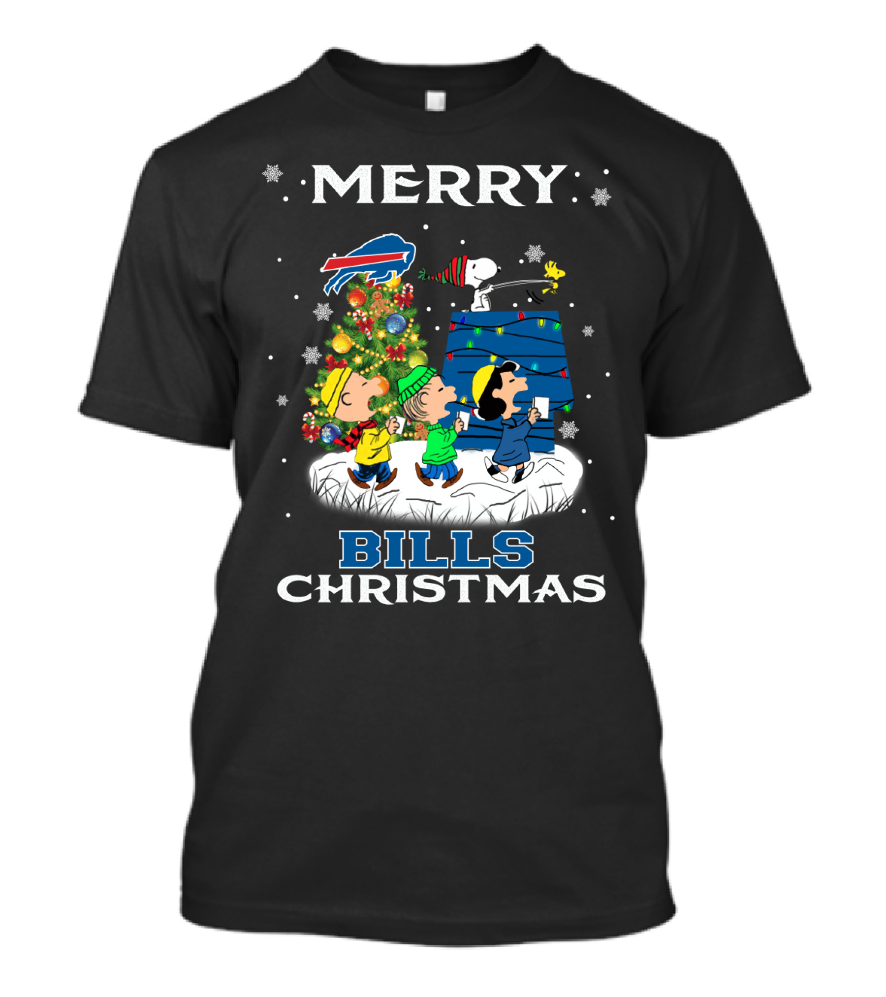 Merry Buffalo Bills Christmas With Snoopy And Peanuts Festive Scene T-Shirt