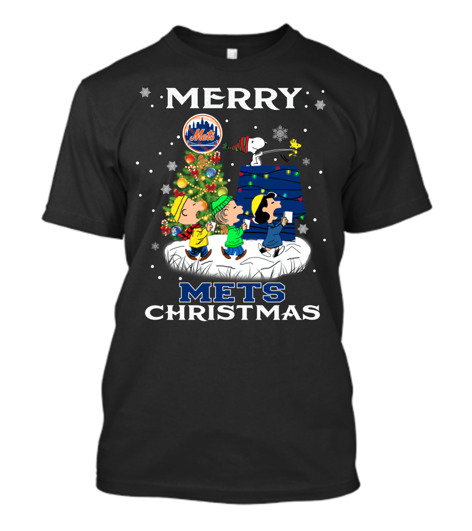 Merry New York Mets Christmas With Snoopy And Friends T-Shirt