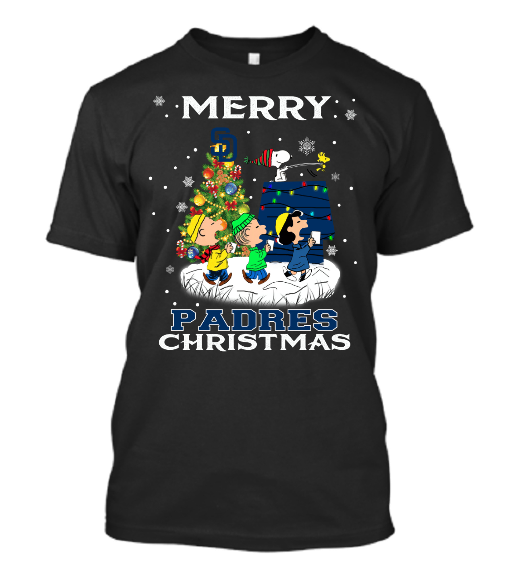 Merry Padres Christmas San Diego Peanuts Snoopy Tree T-Shirt