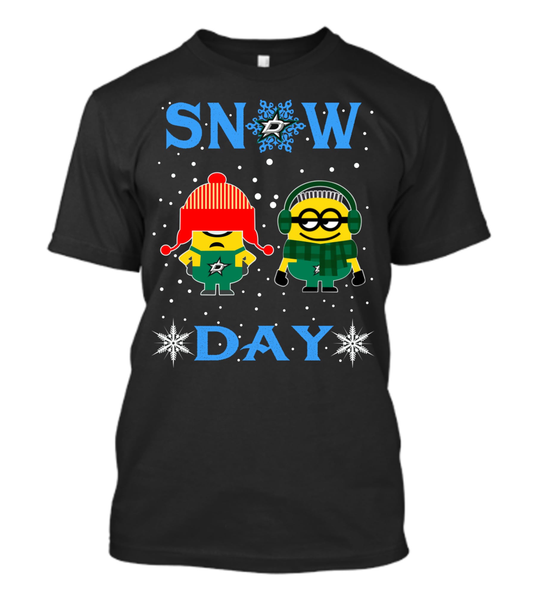 Snow Day For Dallas Stars Fans With Minions In Winter Gear T-Shirt