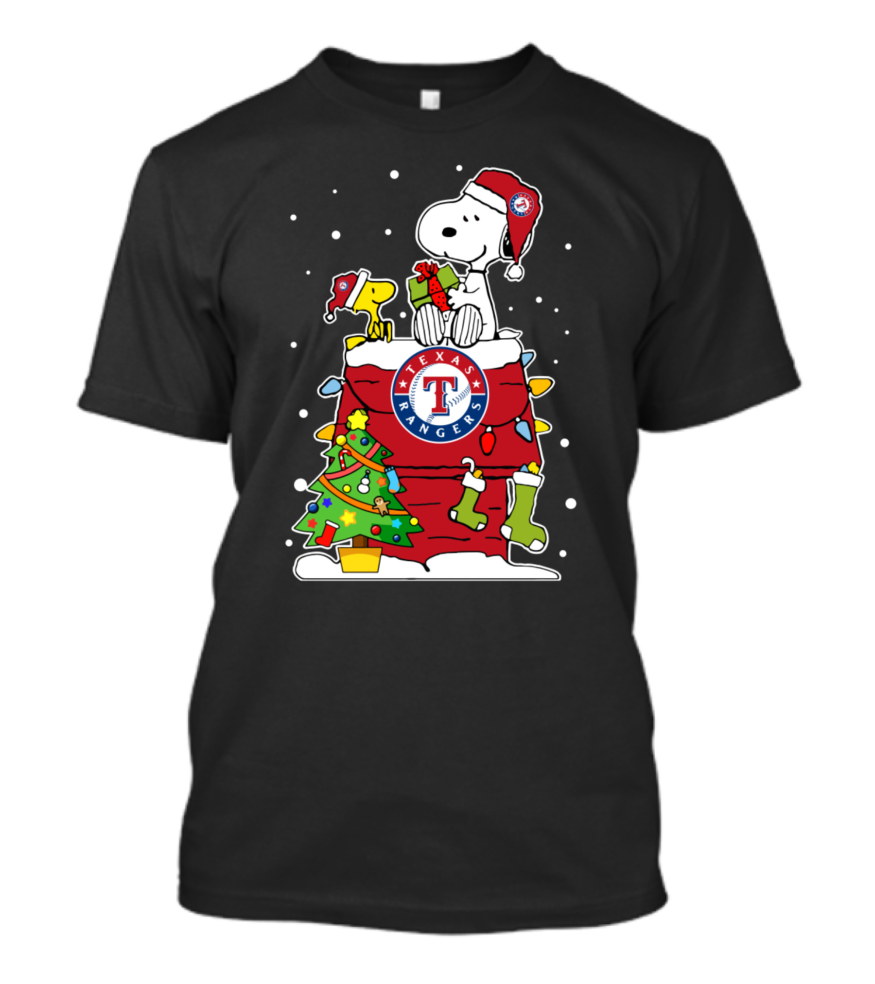 Texas Rangers Snoopy And Woodstock Christmas Scene T-Shirt