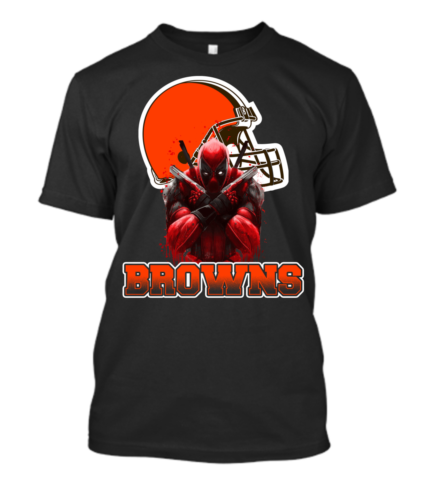 Cleveland Browns And Deadpool Crossover With Iconic Helmet And Character T-Shirt