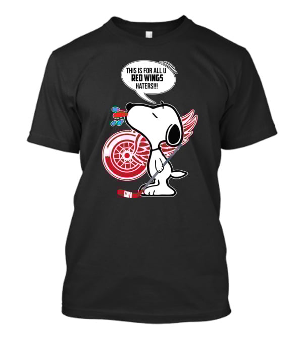 Snoopy Shows Love With Detroit Red Wings Logo And Hockey Stick T-Shirt