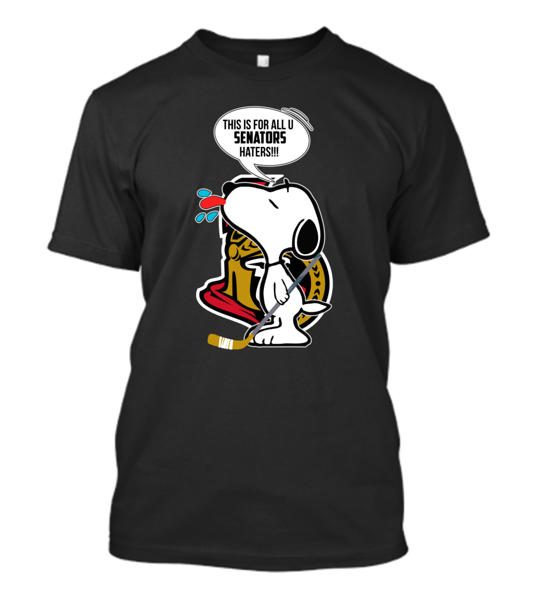 Snoopy With Ottawa Senators Logo This Is For All U Senators Haters Cartoon Hockey T-Shirt