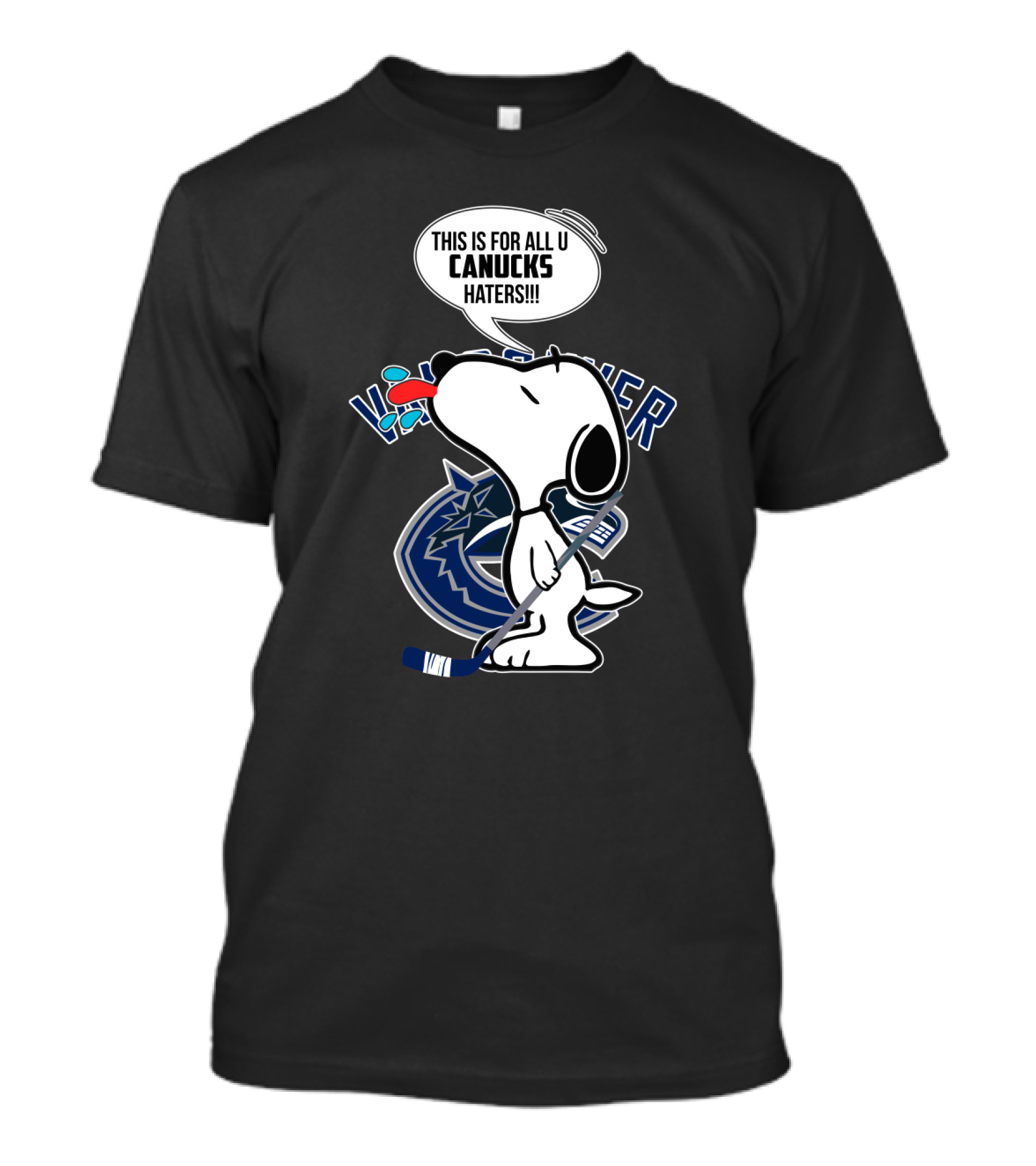 Snoopy Canucks Fans Tongue Out Speech Bubble Vancouver Hockey T-Shirt
