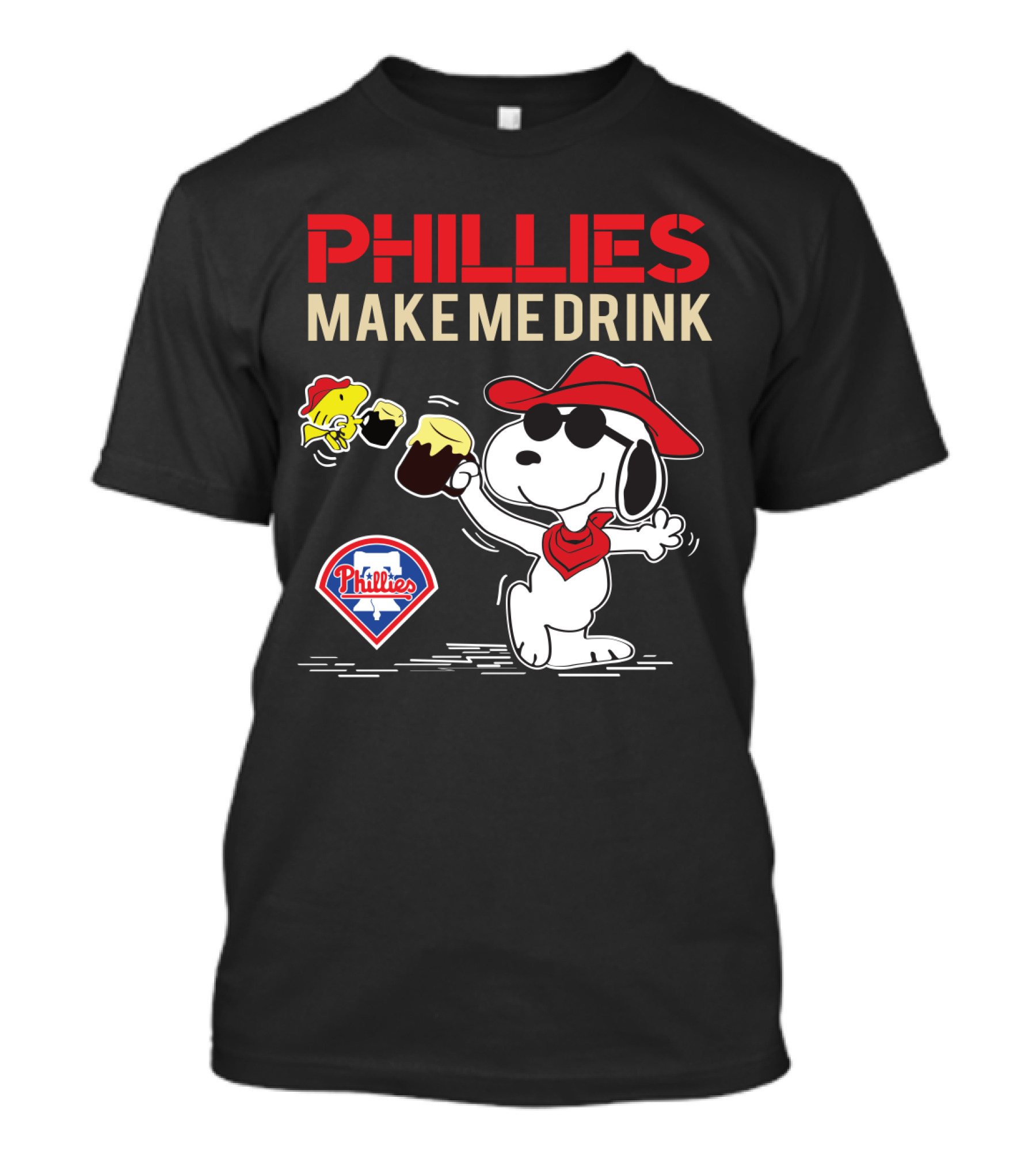 Phillies Make Me Drink Snoopy Phillies Logo And Woodstock Cheers T-Shirt