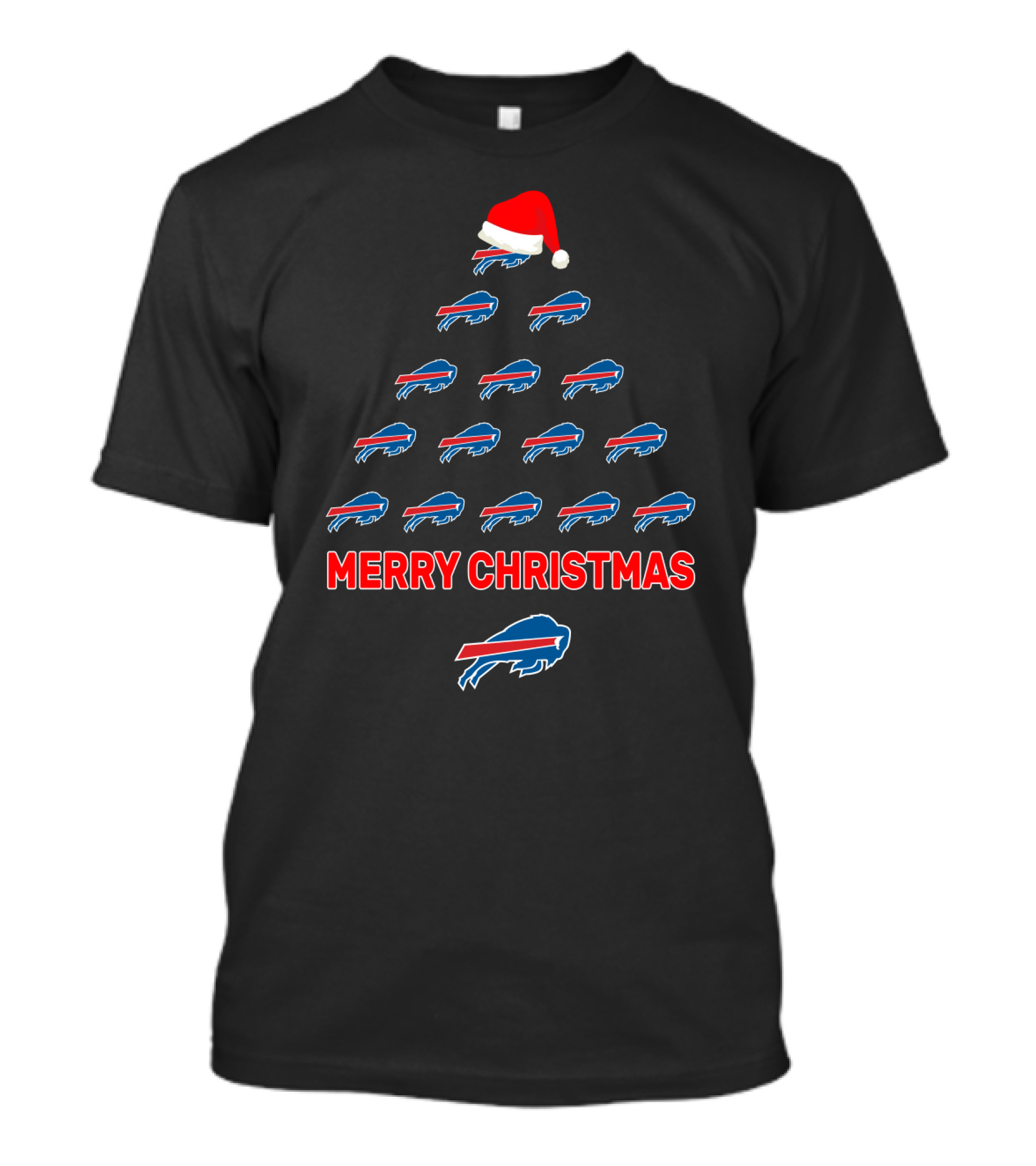 Merry Christmas Buffalo Bills Santas Holiday Tree T-Shirt