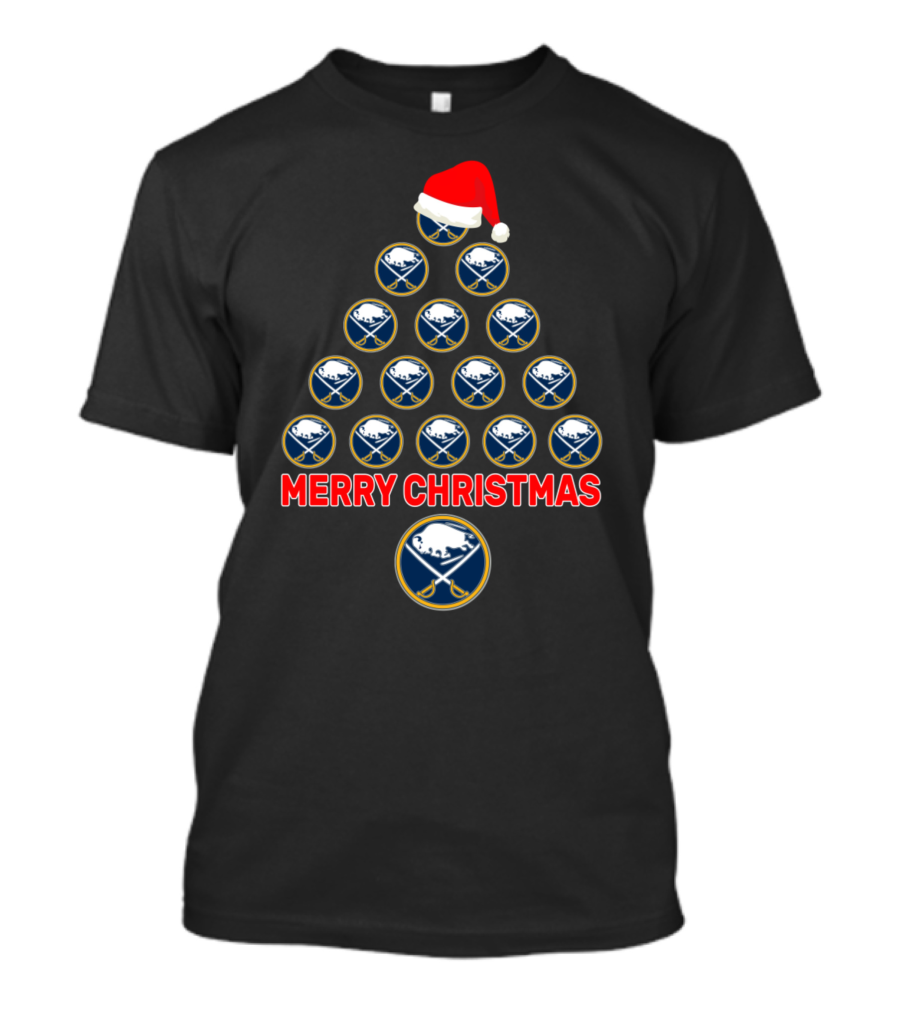 Buffalo Sabres Merry Christmas Tree With Santa Hat T-Shirt