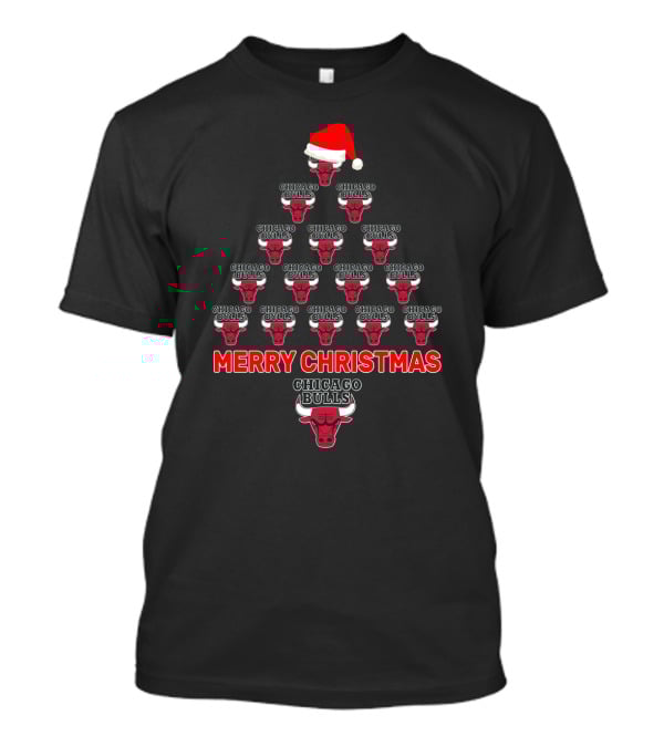 Merry Christmas Chicago Bulls Tree With Santa Hat T-Shirt