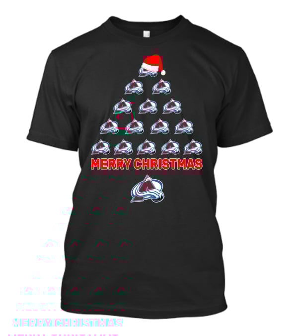 Merry Christmas Colorado Avalanche Tree With Santa Hat T-Shirt