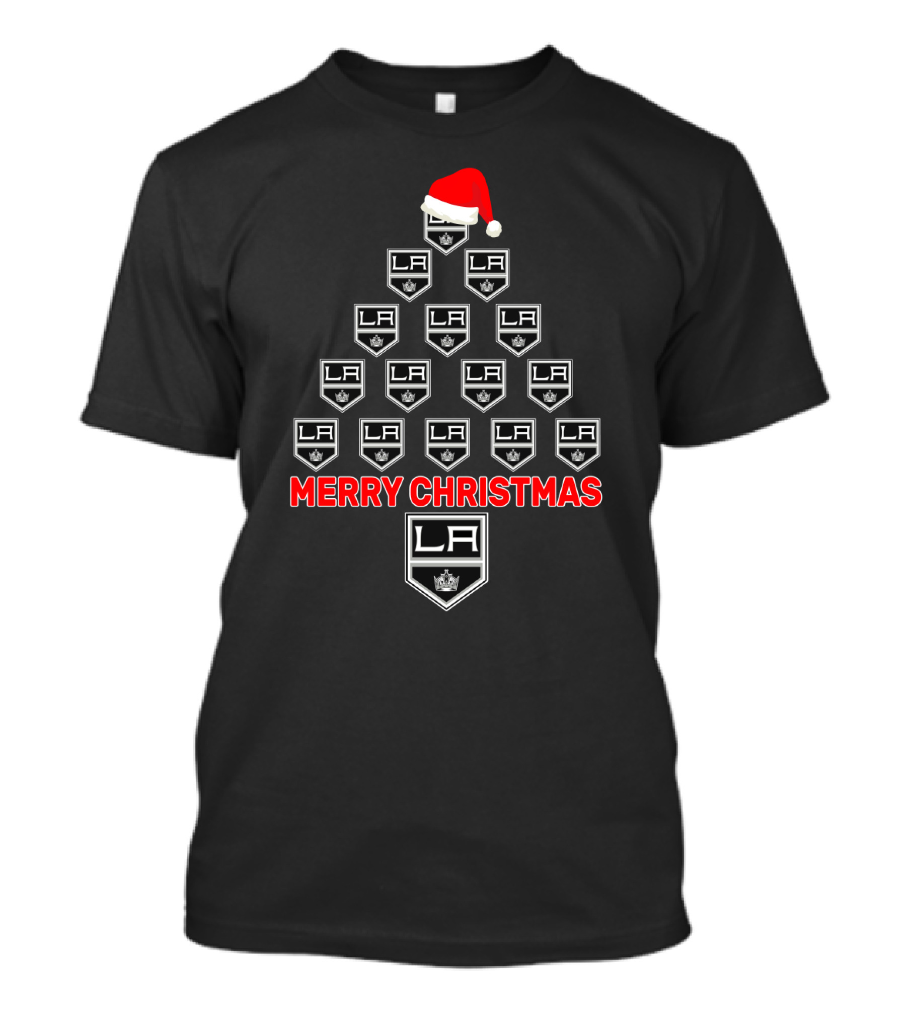 Merry Christmas LA Kings Fans Tree Design With Santa Hat T-Shirt