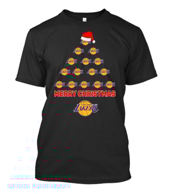Merry Christmas Los Angeles Lakers Fans Tree Logo Santa Hat T-Shirt