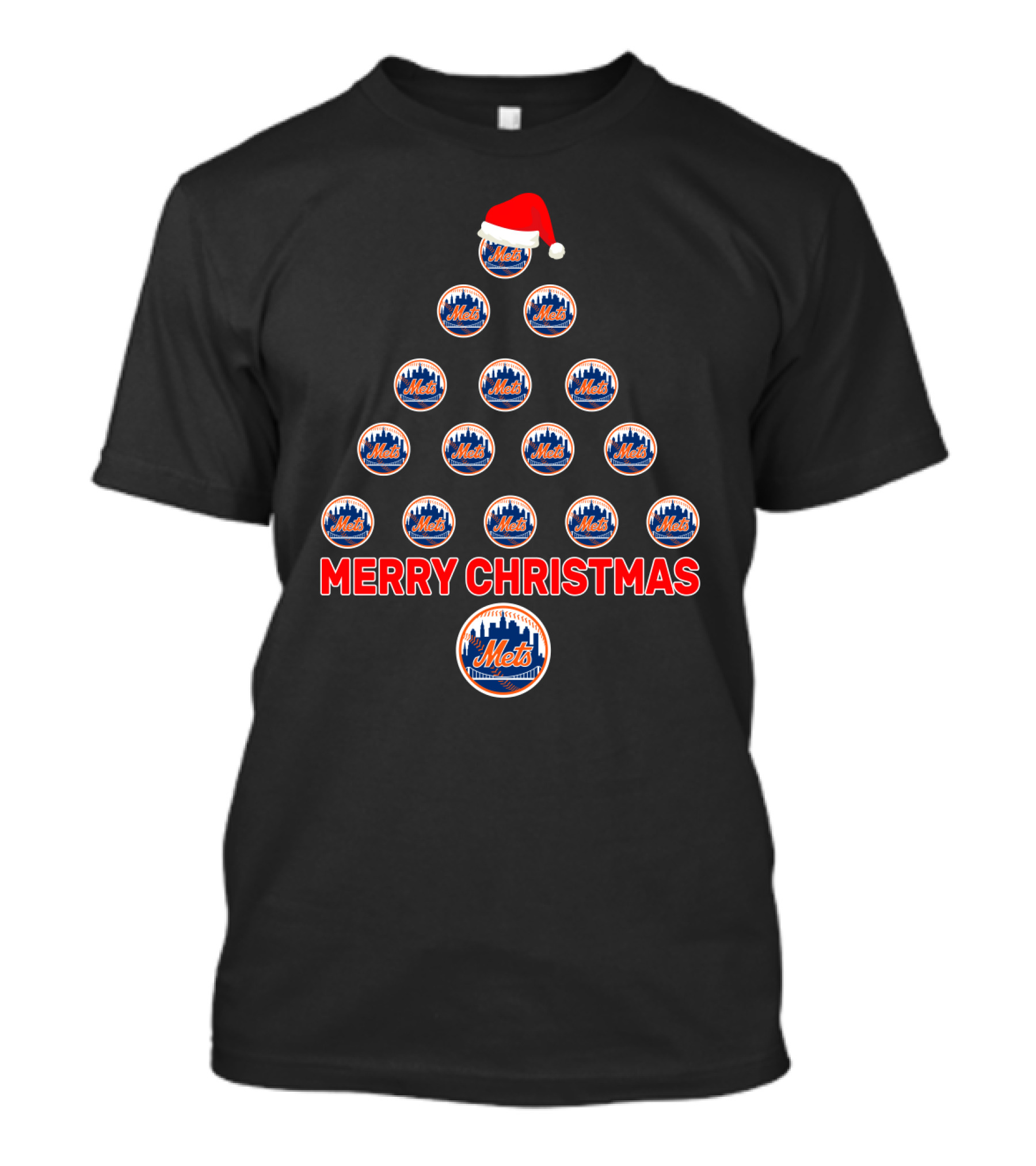 Merry Christmas New York Mets Tree With Santa Hat T-Shirt
