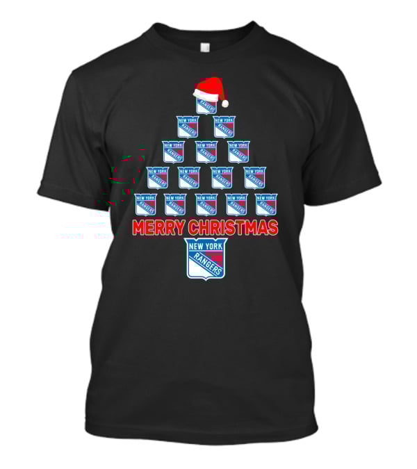 Merry Christmas New York Rangers Logo Tree With Santa Hat T-Shirt