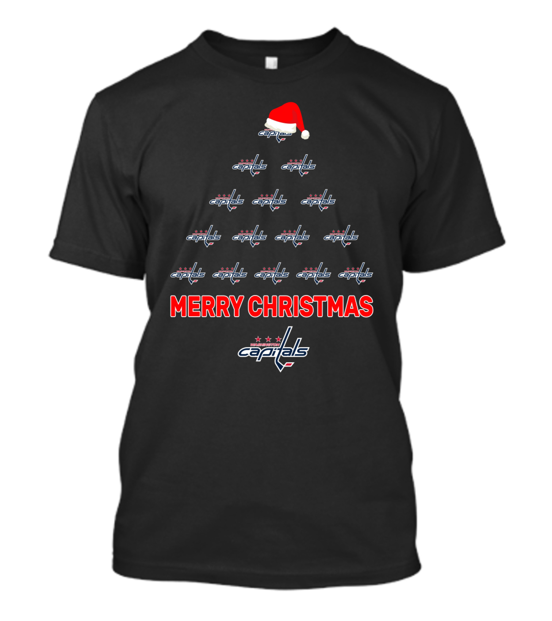 Washington Capitals Merry Christmas Tree Santa Hat Holiday T-Shirt
