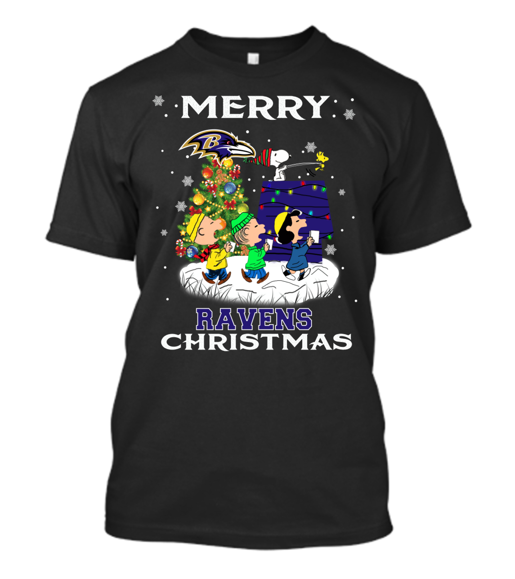 Merry Ravens Christmas Baltimore Snoopy Fans T-Shirt