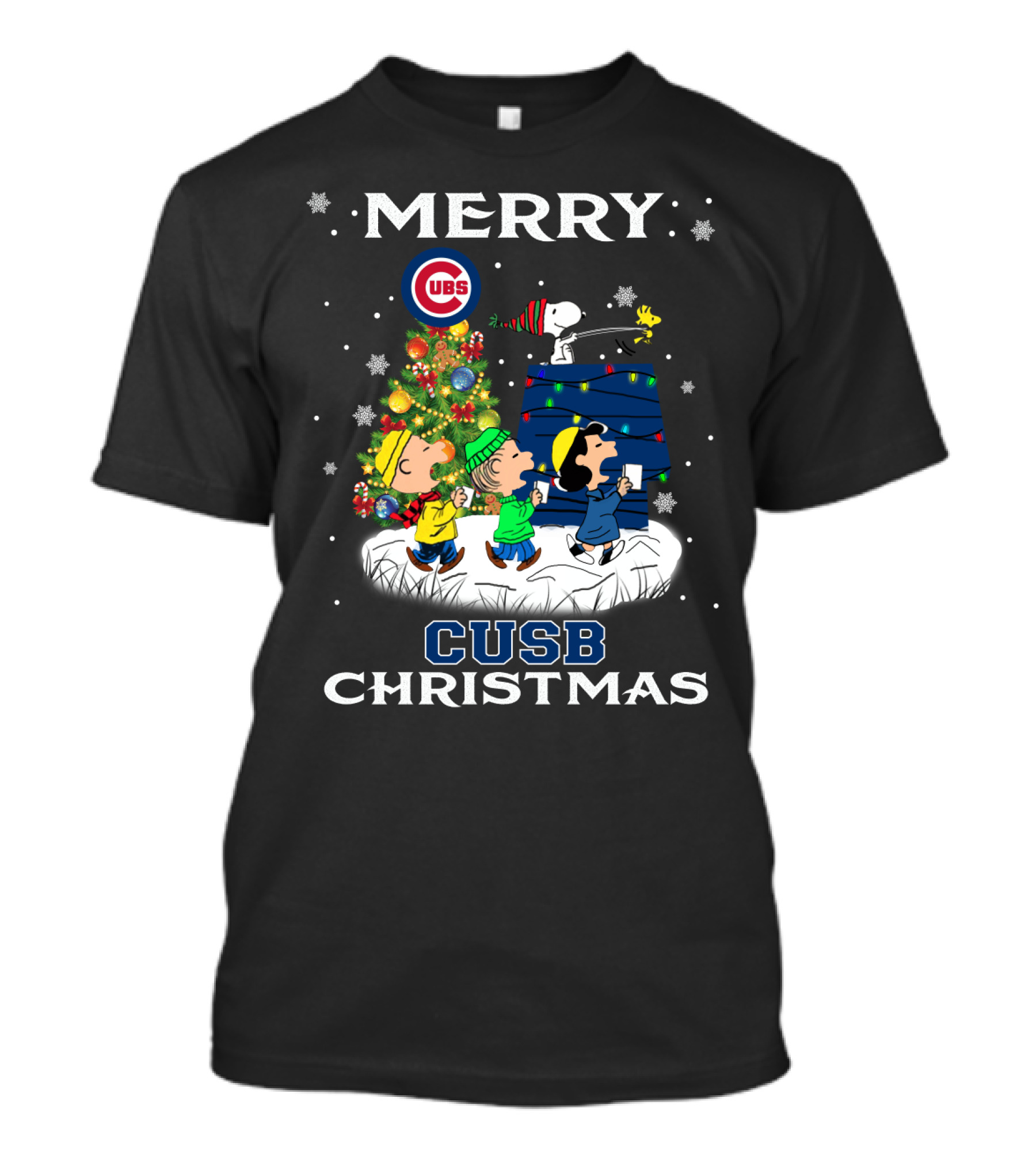 Merry Cubs Christmas With Snoopy And Peanuts Characters T-Shirt