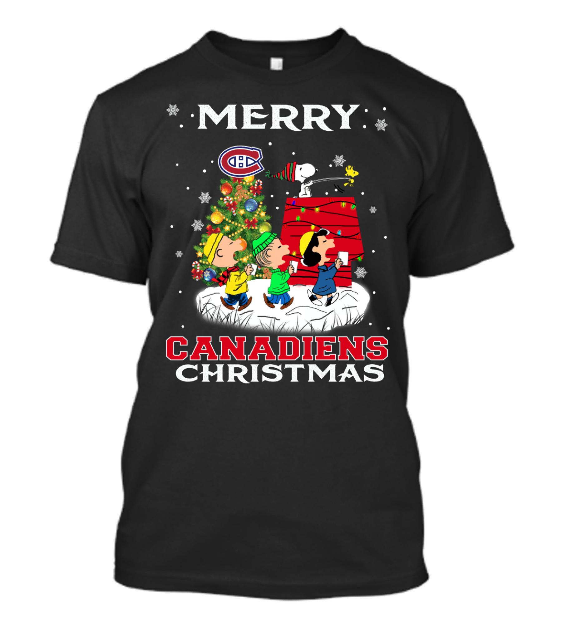 Merry Montreal Canadiens Christmas With Snoopy And Peanuts Characters T-Shirt