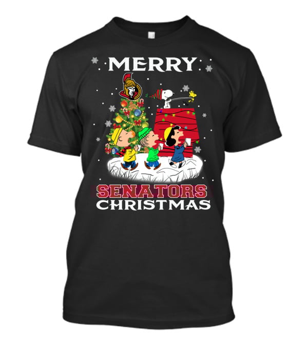 Merry Ottawa Senators Christmas Snoopy And Peanuts Holiday T-Shirt
