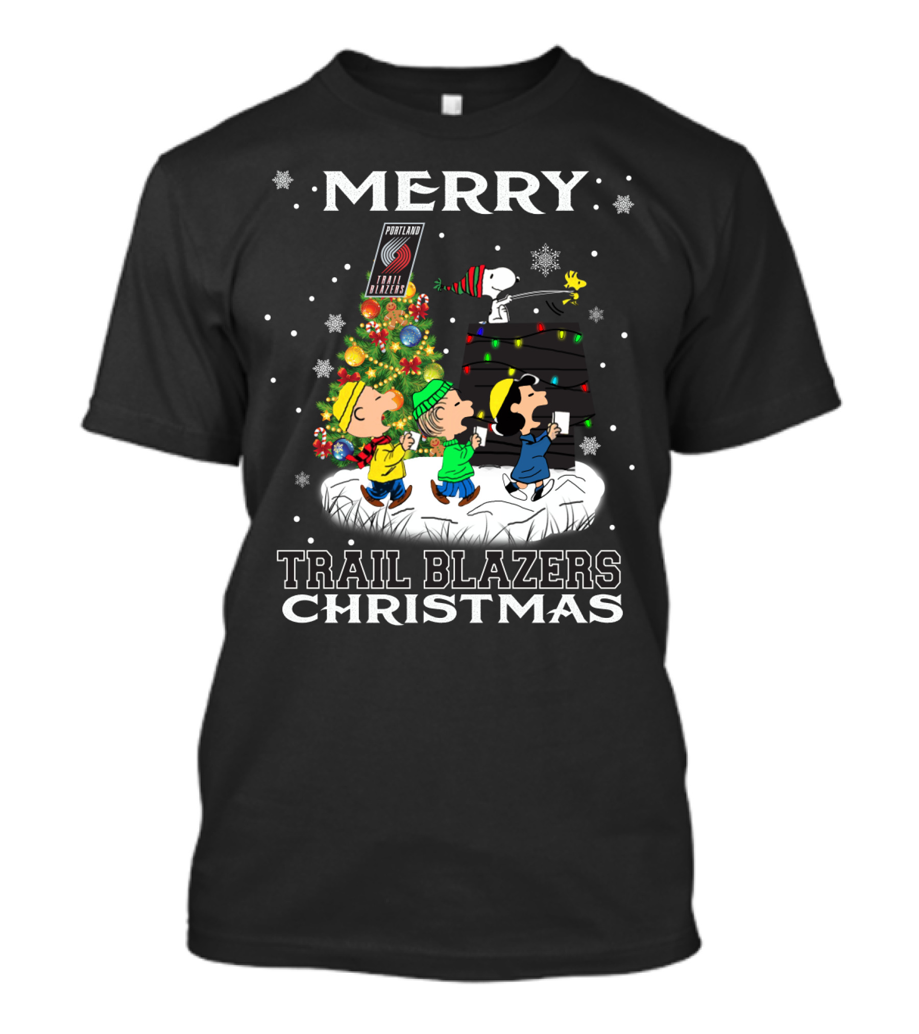 Merry Portland Trail Blazers Christmas Snoopy And Peanuts Characters T-Shirt