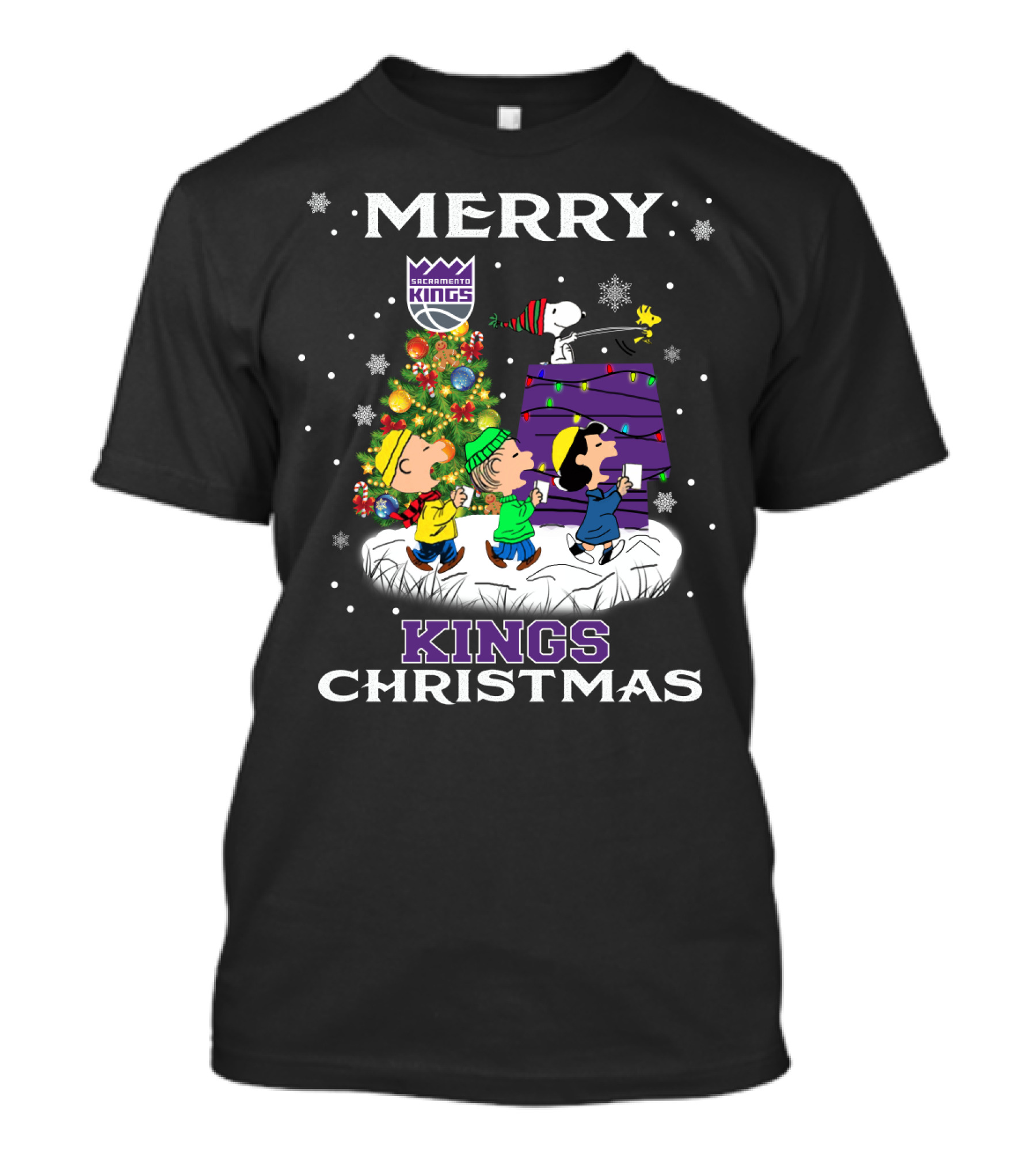 Merry Sacramento Kings Christmas For Snoopy Fans Peanuts Holiday Scene T-Shirt