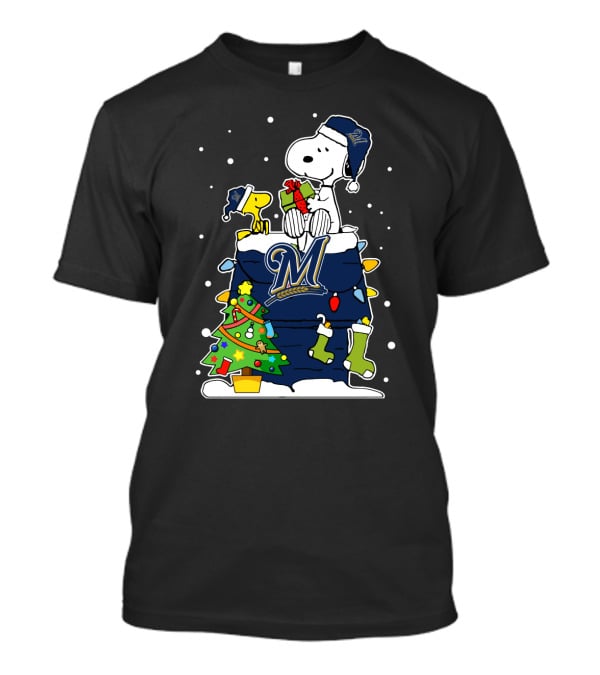 Milwaukee Brewers Snoopy Christmas With Tree And Presents T-Shirt
