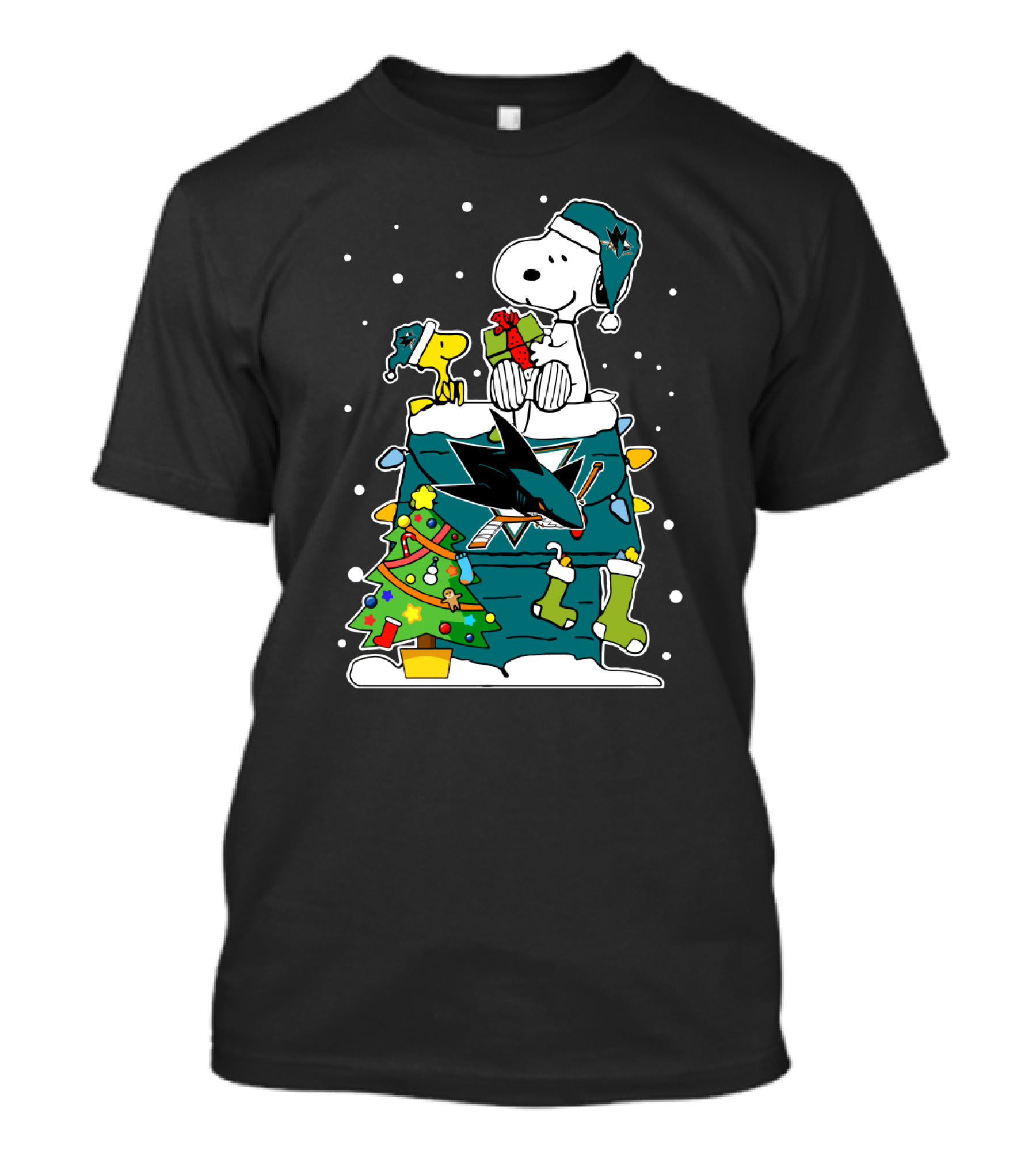 Snoopy And Woodstock Christmas With San Jose Sharks Hockey Spirit T-Shirt